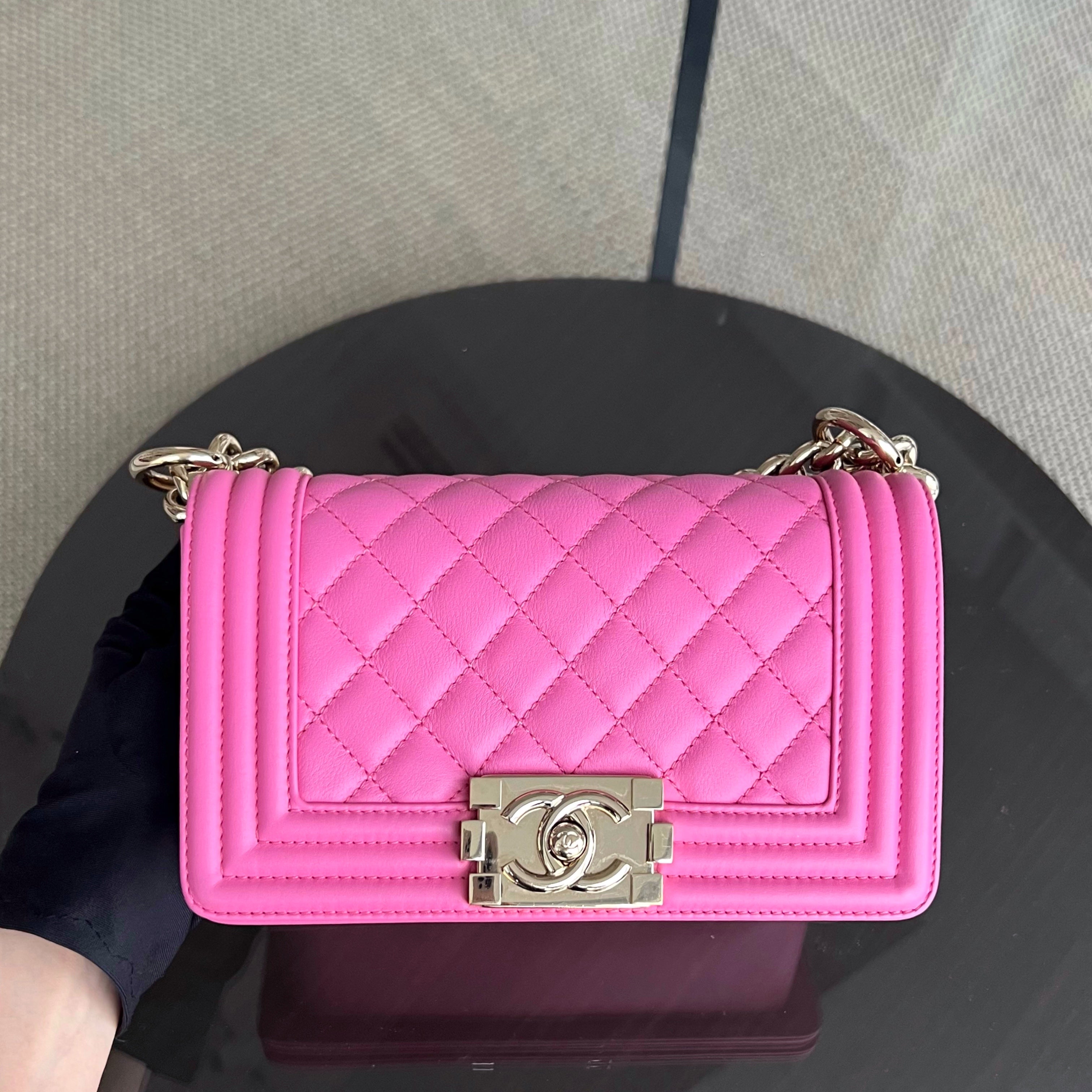 *Calfskin* Chanel Boy Small 20CM Quilted Calfskin Sakura Pink Leboy Golden Hardware Series 26 - Luxury Evermore