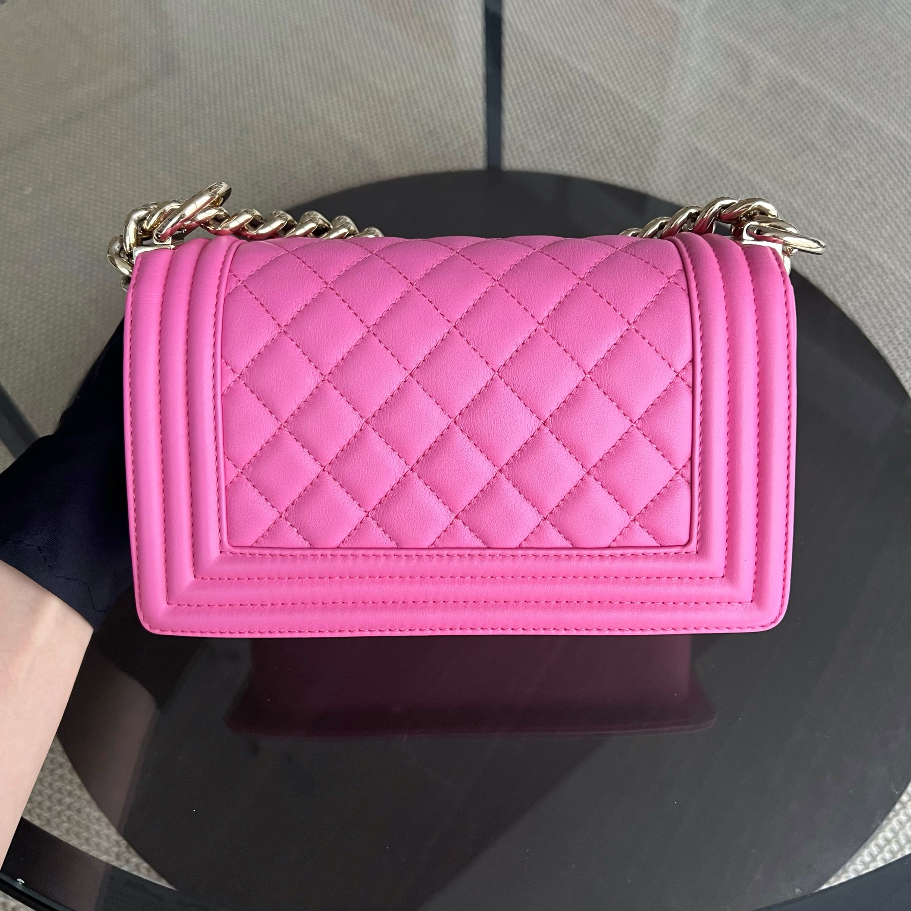 *Calfskin* Chanel Boy Small 20CM Quilted Calfskin Sakura Pink Leboy Golden Hardware Series 26 - Luxury Evermore