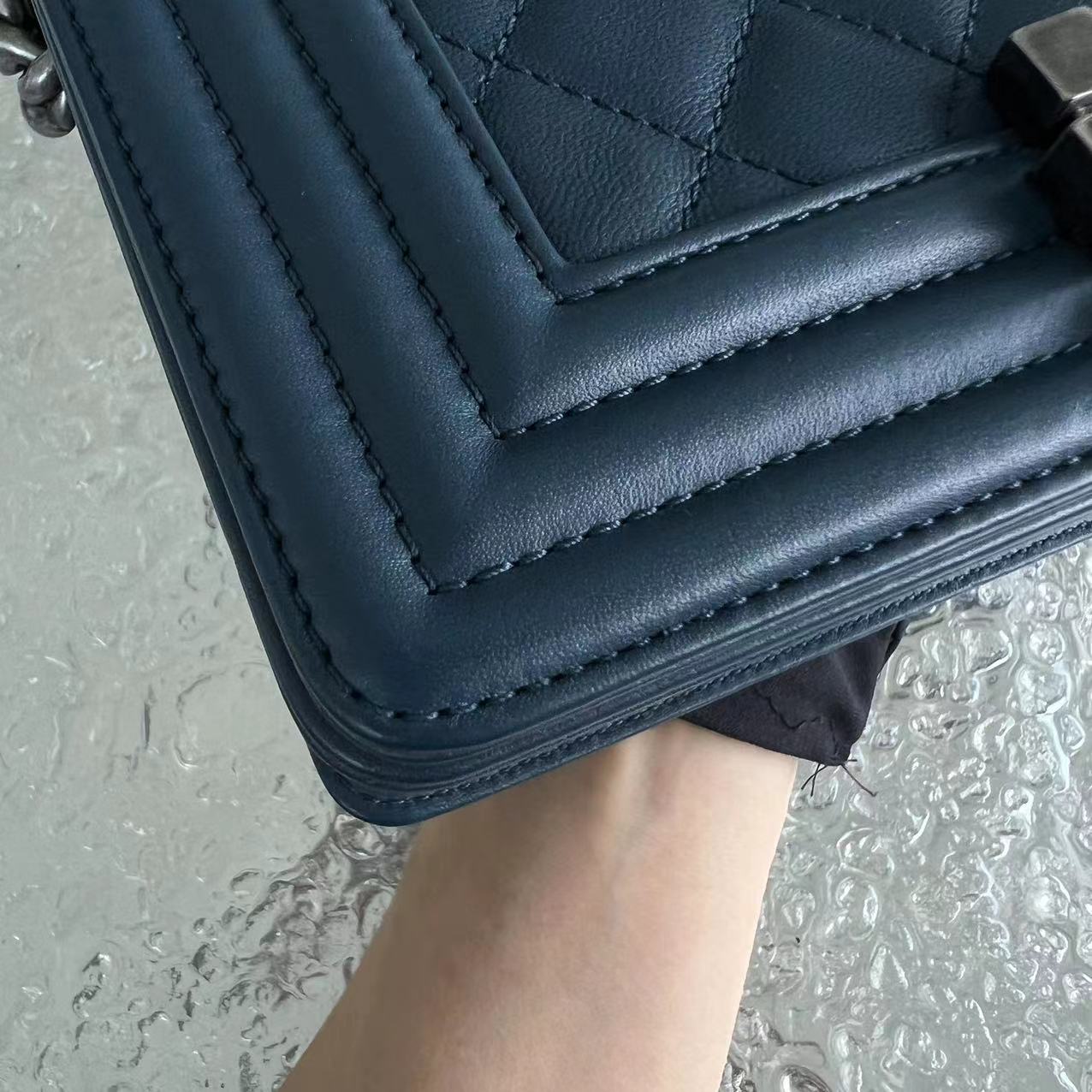 *Calfskin* Chanel Boy Small Quilted Calfskin Dark Blue Leboy Ruthenium Silver Hardware Series 26 - Luxury Evermore