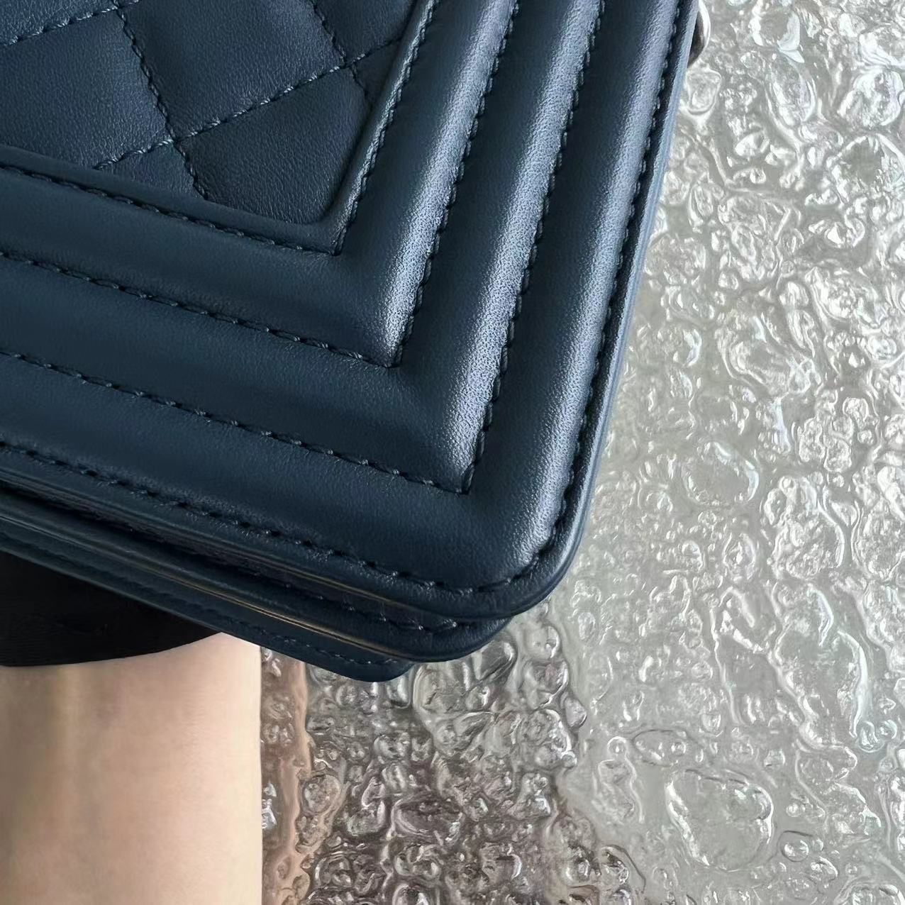 *Calfskin* Chanel Boy Small Quilted Calfskin Dark Blue Leboy Ruthenium Silver Hardware Series 26 - Luxury Evermore