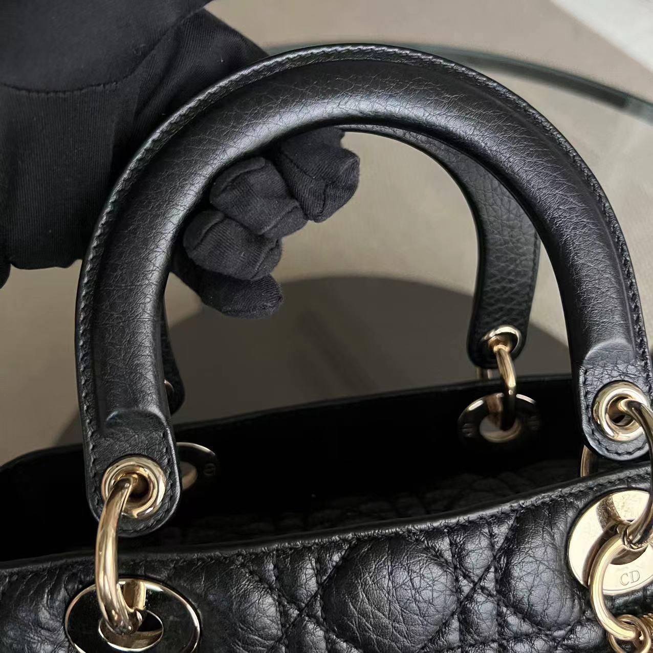 *Calfskin, Flap Version* Dior Lady Medium Cannage Grained Calfskin Black Golden Hardware - Luxury Evermore