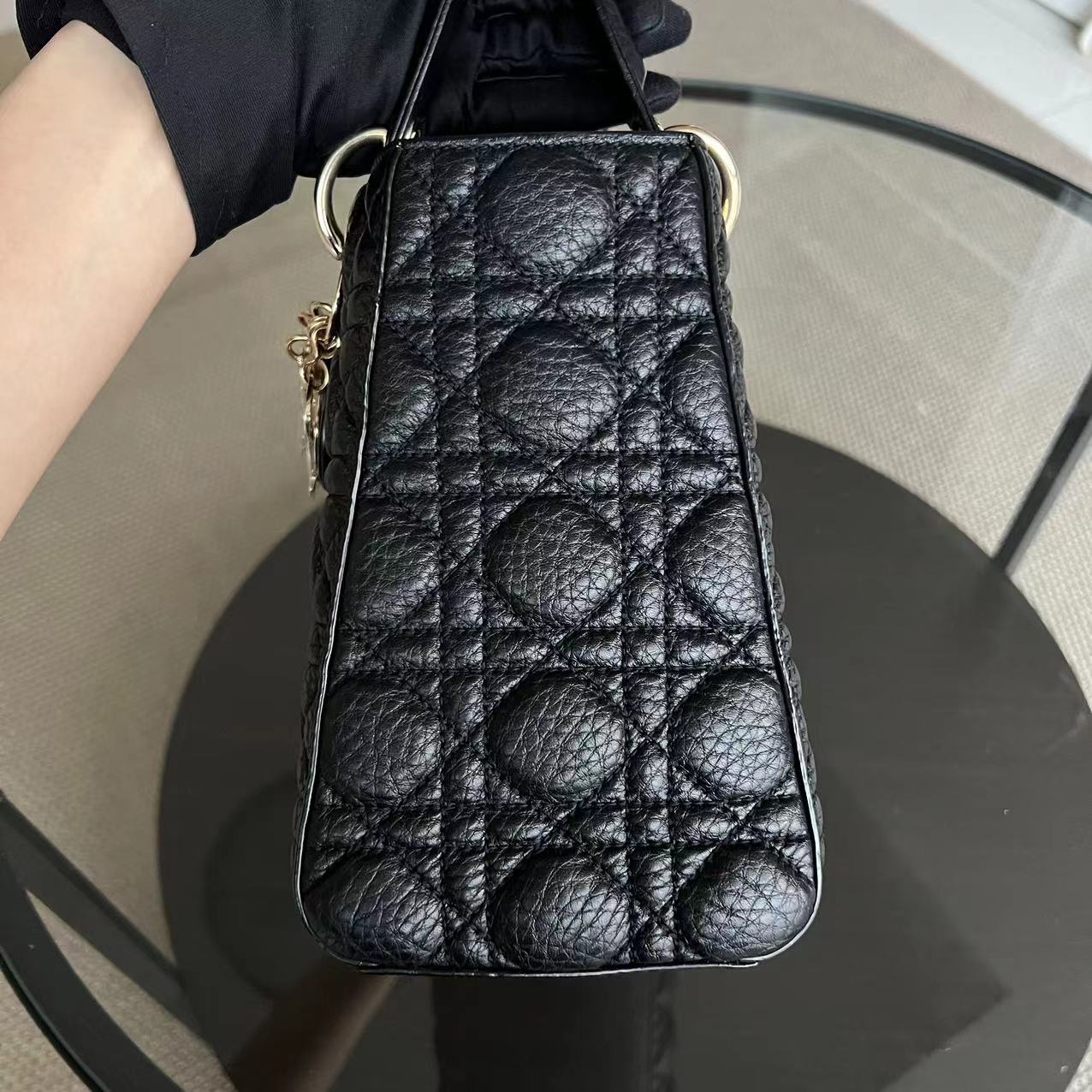 *Calfskin, Flap Version* Dior Lady Medium Cannage Grained Calfskin Black Golden Hardware - Luxury Evermore