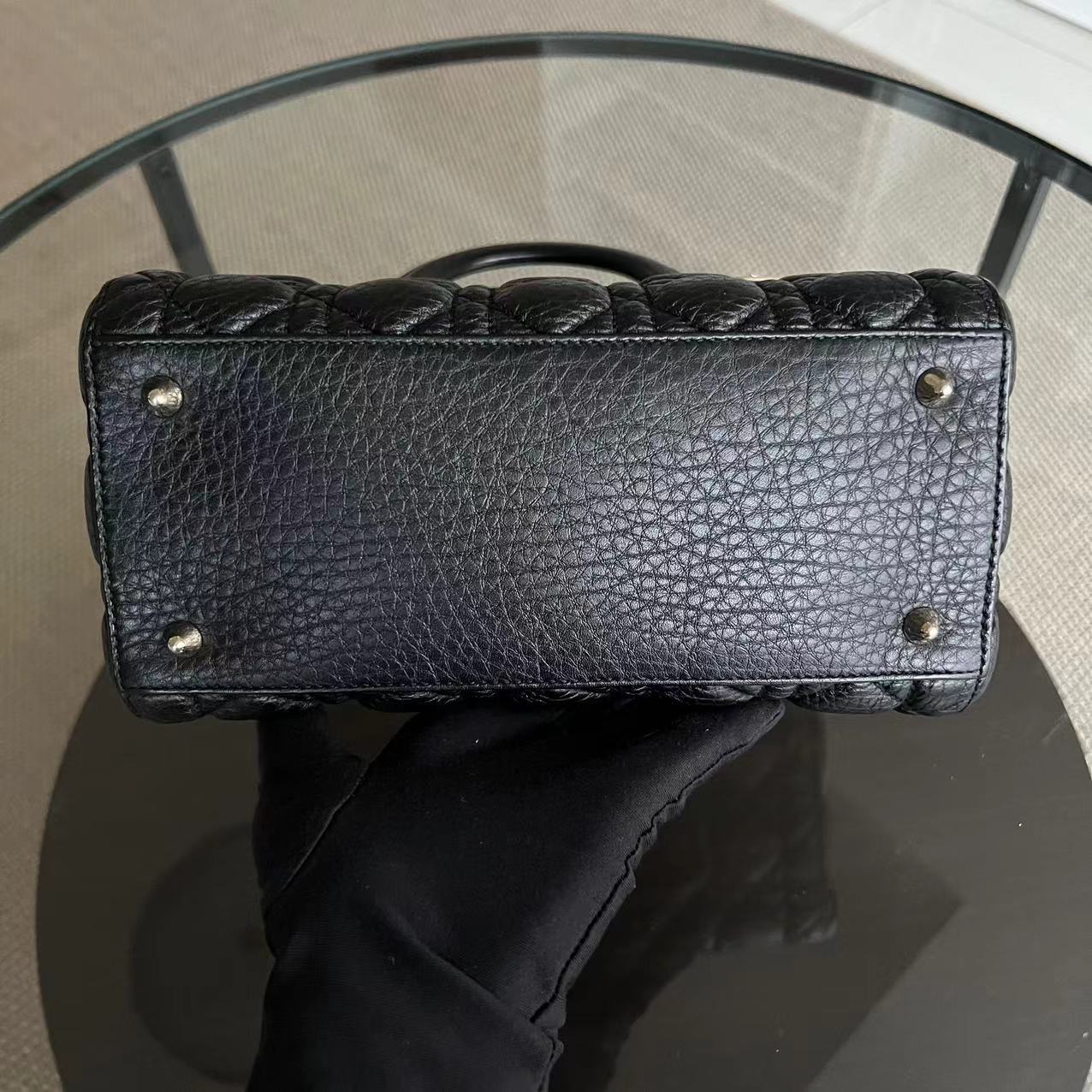 *Calfskin, Flap Version* Dior Lady Medium Cannage Grained Calfskin Black Golden Hardware - Luxury Evermore