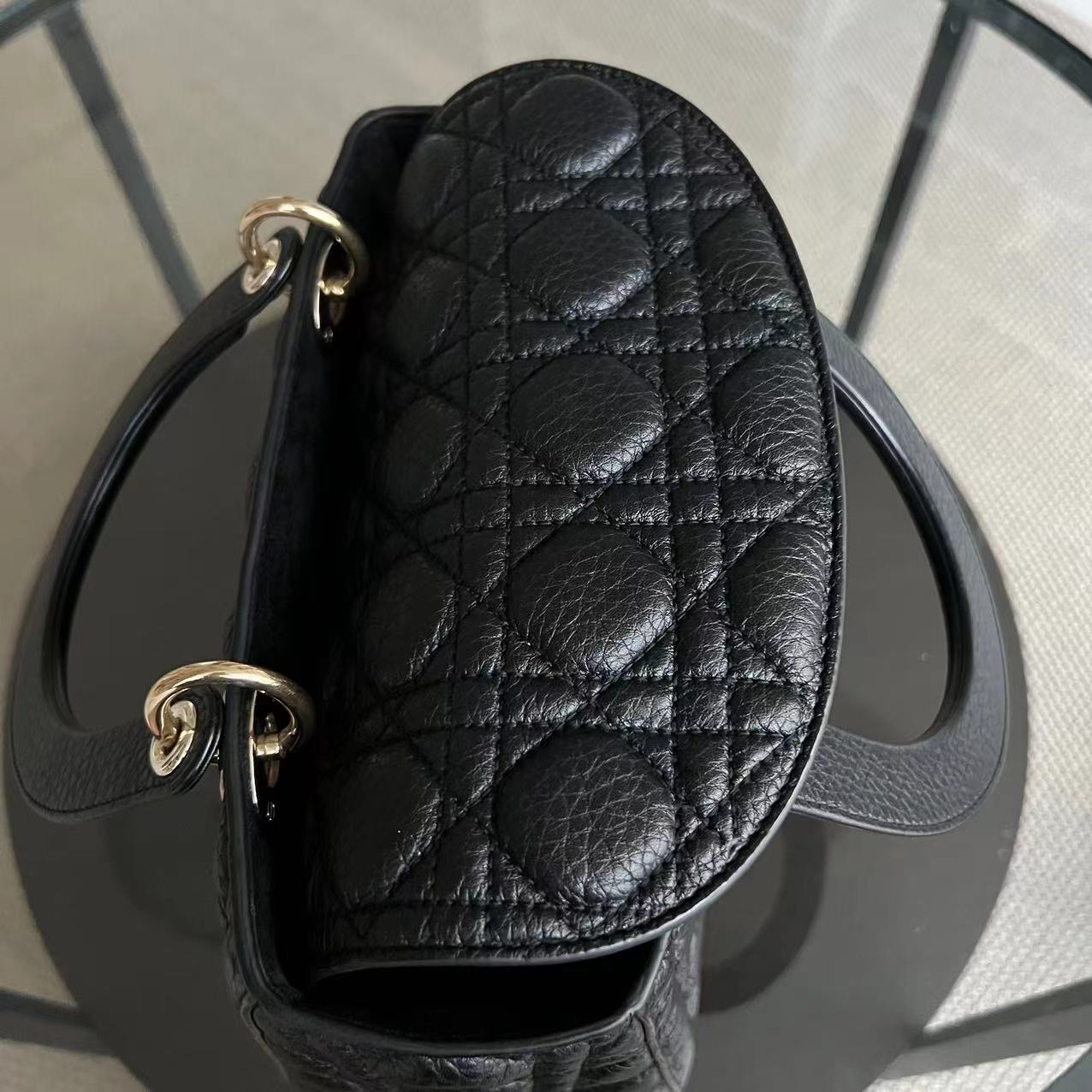 *Calfskin, Flap Version* Dior Lady Medium Cannage Grained Calfskin Black Golden Hardware - Luxury Evermore