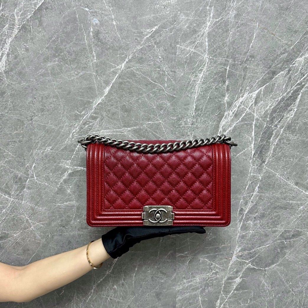 *Caviar* Chanel Boy Caviar Old Medium Red SHW - Luxury Evermore