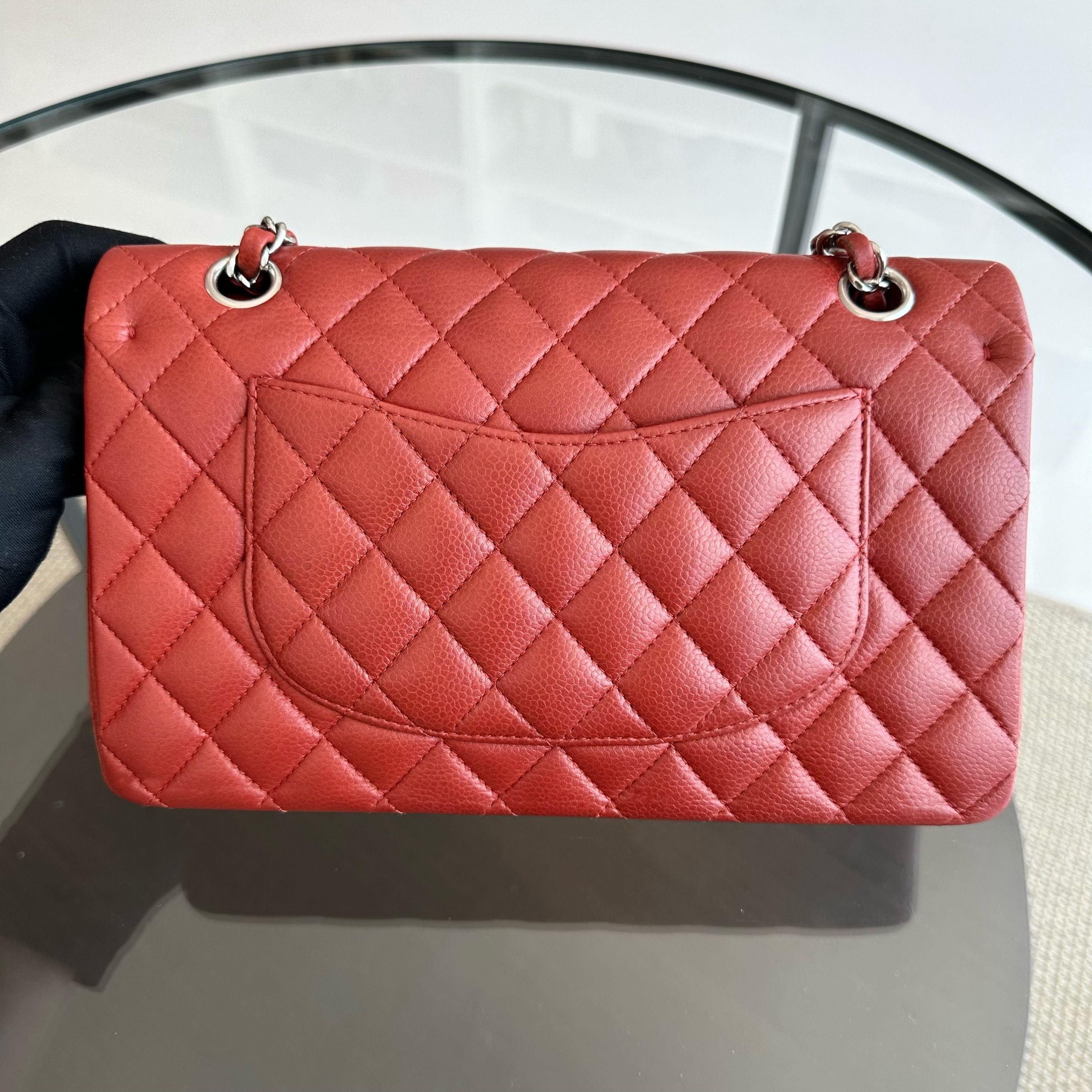 *Caviar* Chanel Caviar Medium Classic Flap 25CM Quilted Red SHW No 14 - Luxury Evermore