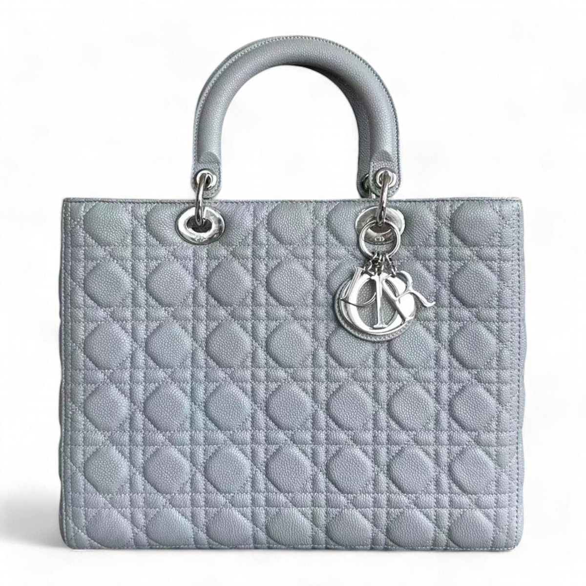 *Caviar* Dior Lady Large Cannage Caviar Grained Calfskin Grey Gray SHW NO STRAP