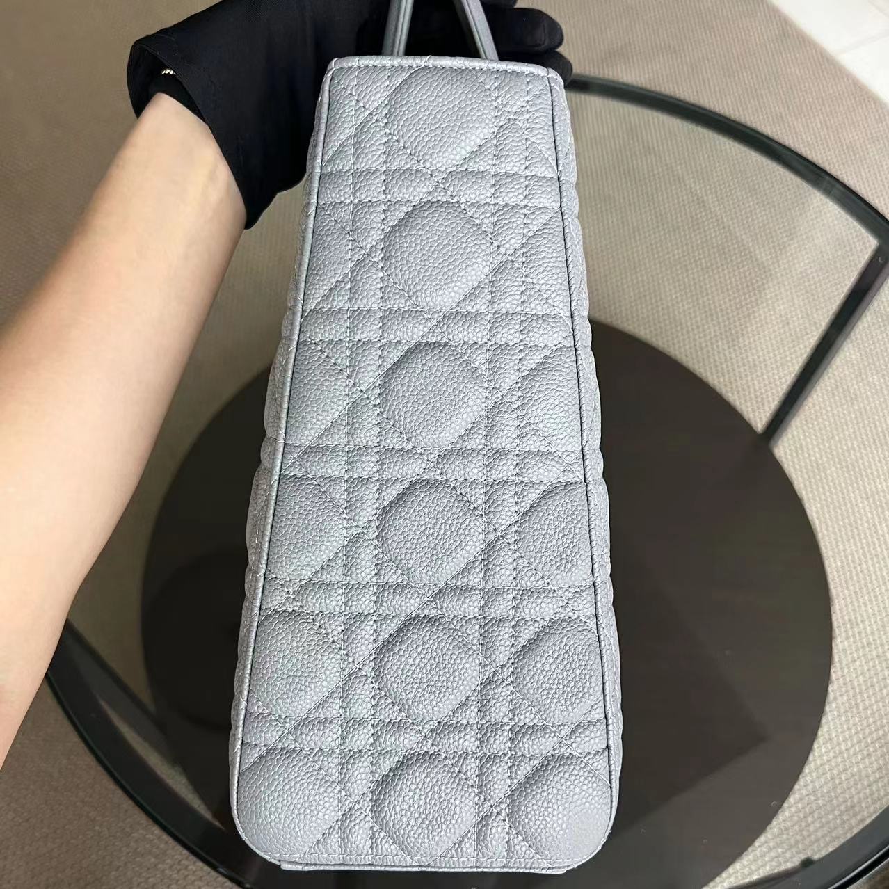 *Caviar* Dior Lady Large Cannage Caviar Grained Calfskin Grey Gray SHW NO STRAP - Luxury Evermore