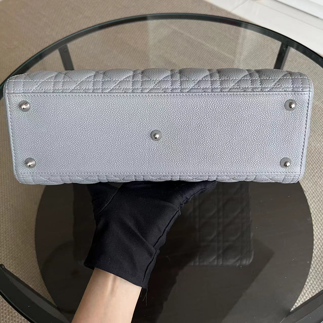 *Caviar* Dior Lady Large Cannage Caviar Grained Calfskin Grey Gray SHW NO STRAP - Luxury Evermore