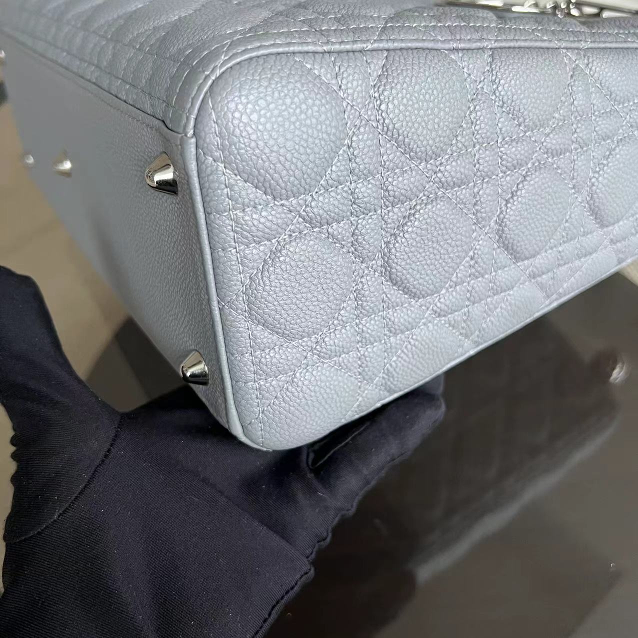 *Caviar* Dior Lady Large Cannage Caviar Grained Calfskin Grey Gray SHW NO STRAP - Luxury Evermore