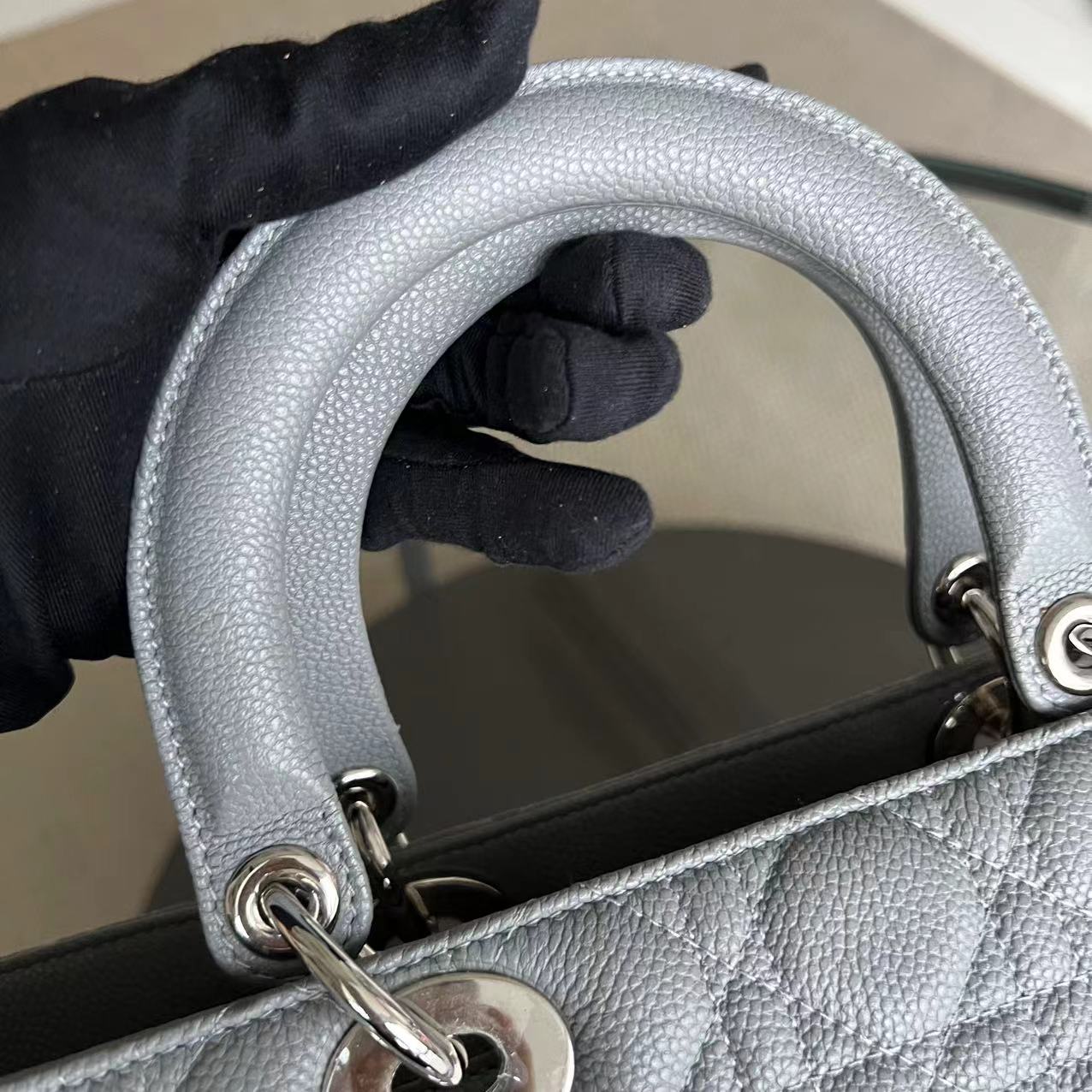 *Caviar* Dior Lady Large Cannage Caviar Grained Calfskin Grey Gray SHW NO STRAP - Luxury Evermore