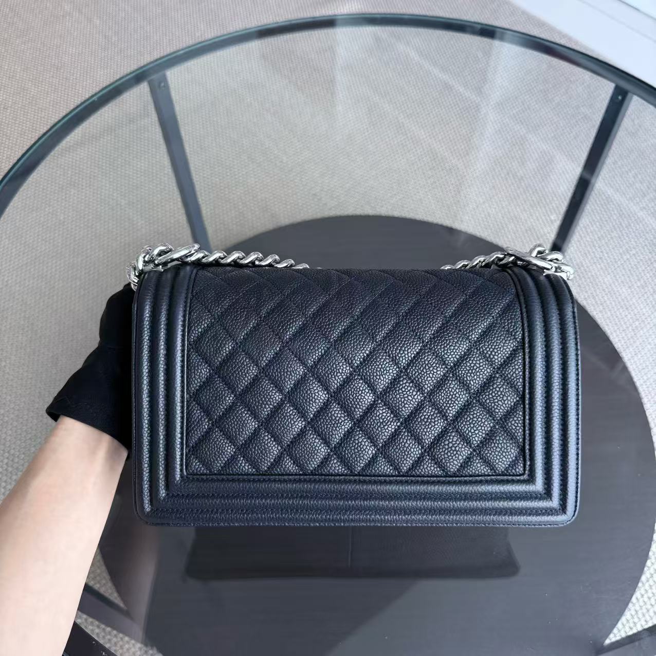 Chanel Boy Medium - 25CM Iridescent Caviar Quilted Calfskin Black Silver Hardware Series 17