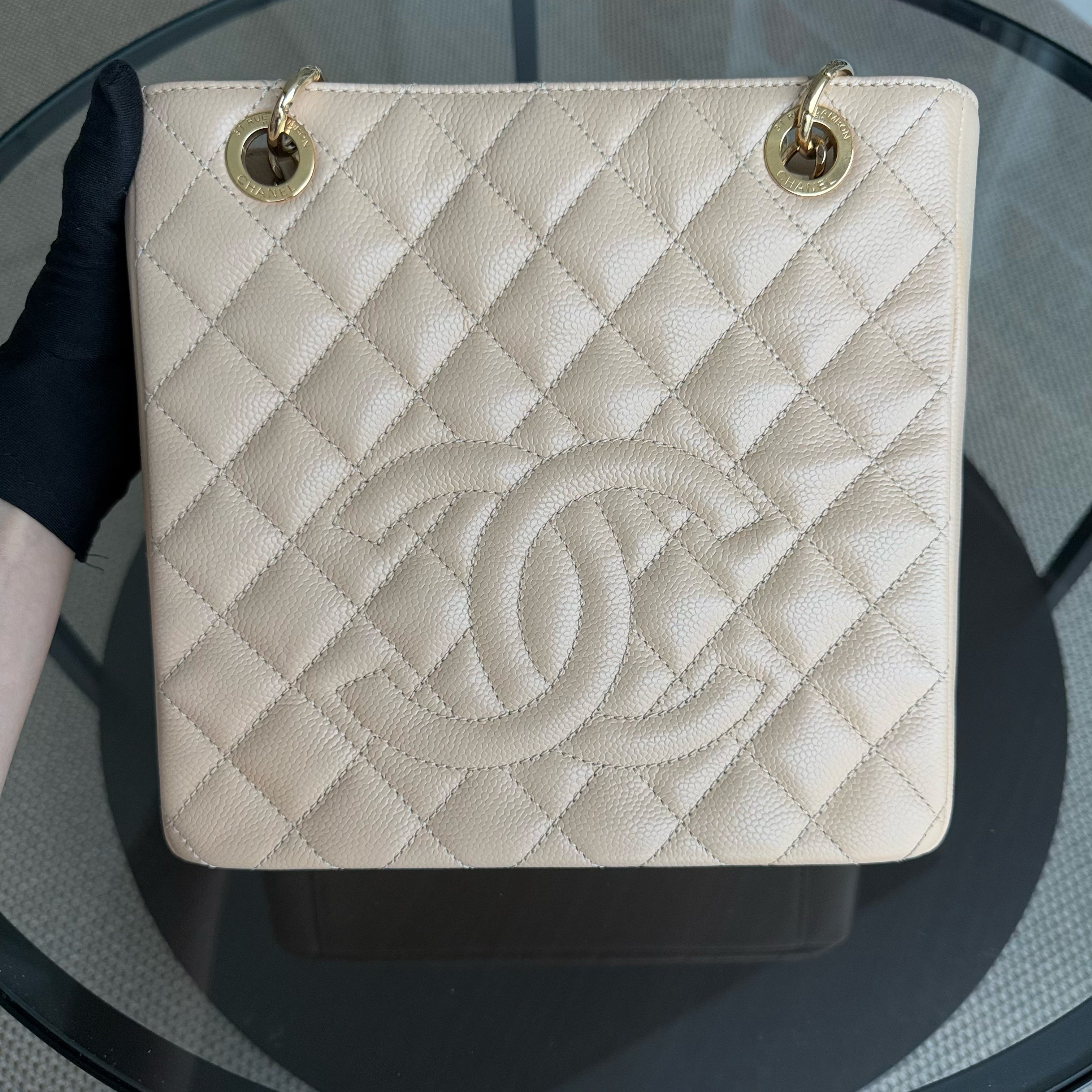 Chanel PST Petite Shopping Tote - Caviar Quilted Beige Gold Hardware