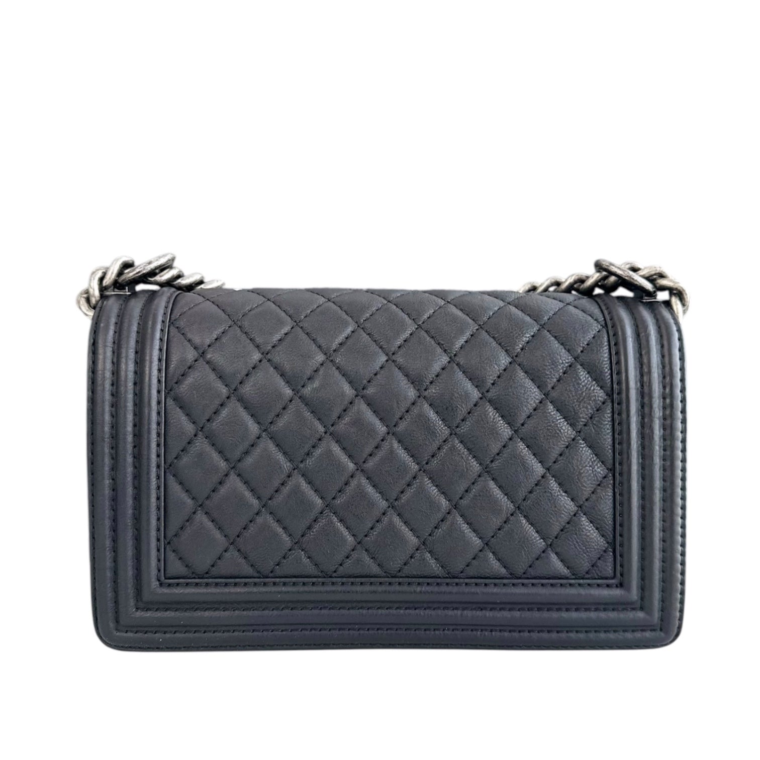 Chanel Boy Medium - 25CM Quilted Limited Edition Paris-Dallas Metal Edge Grained Calfskin Black Silver Hardware Series 19