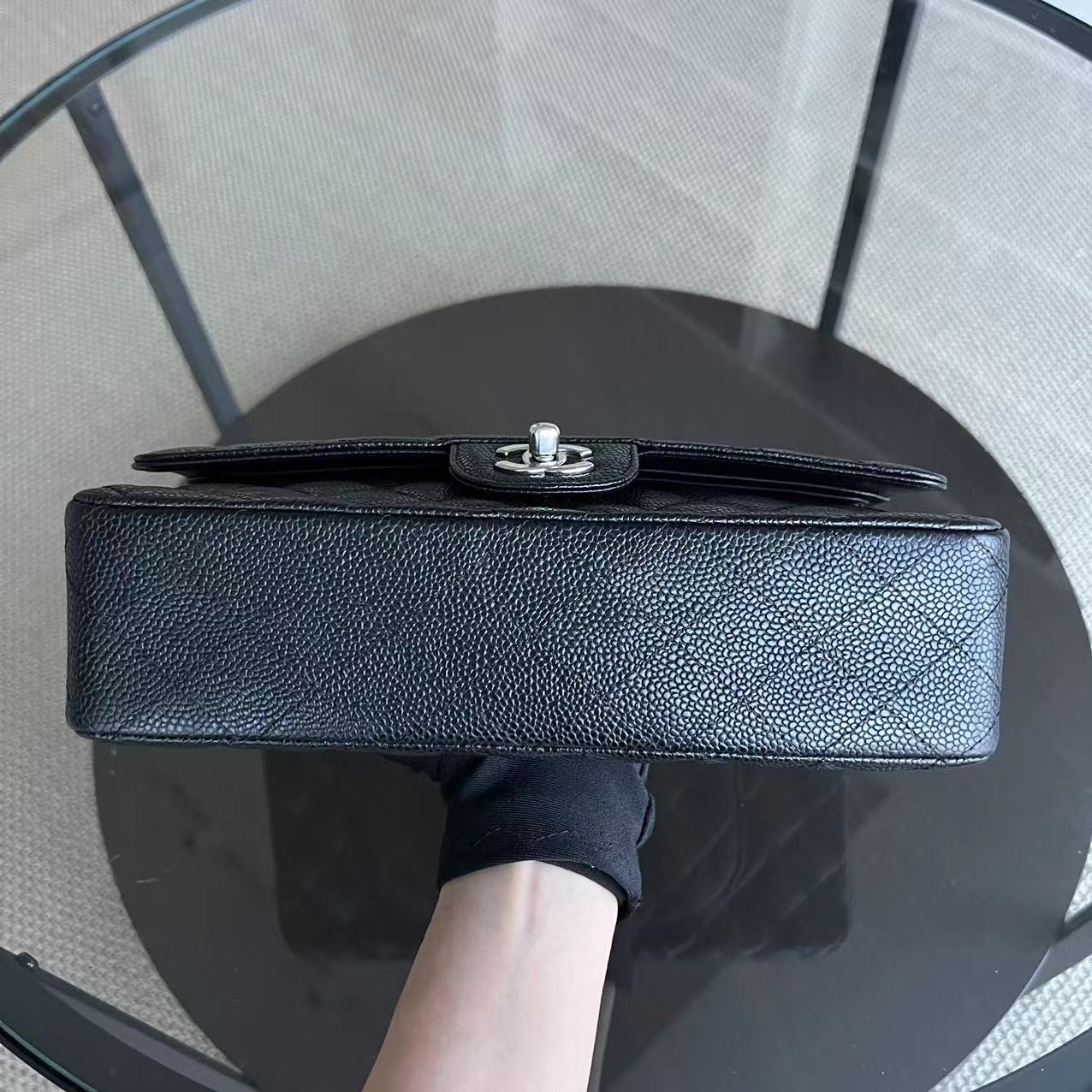 Chanel Classic Flap Medium - Caviar Quilted Grained Calfskin Black Silver Hardware Series 13