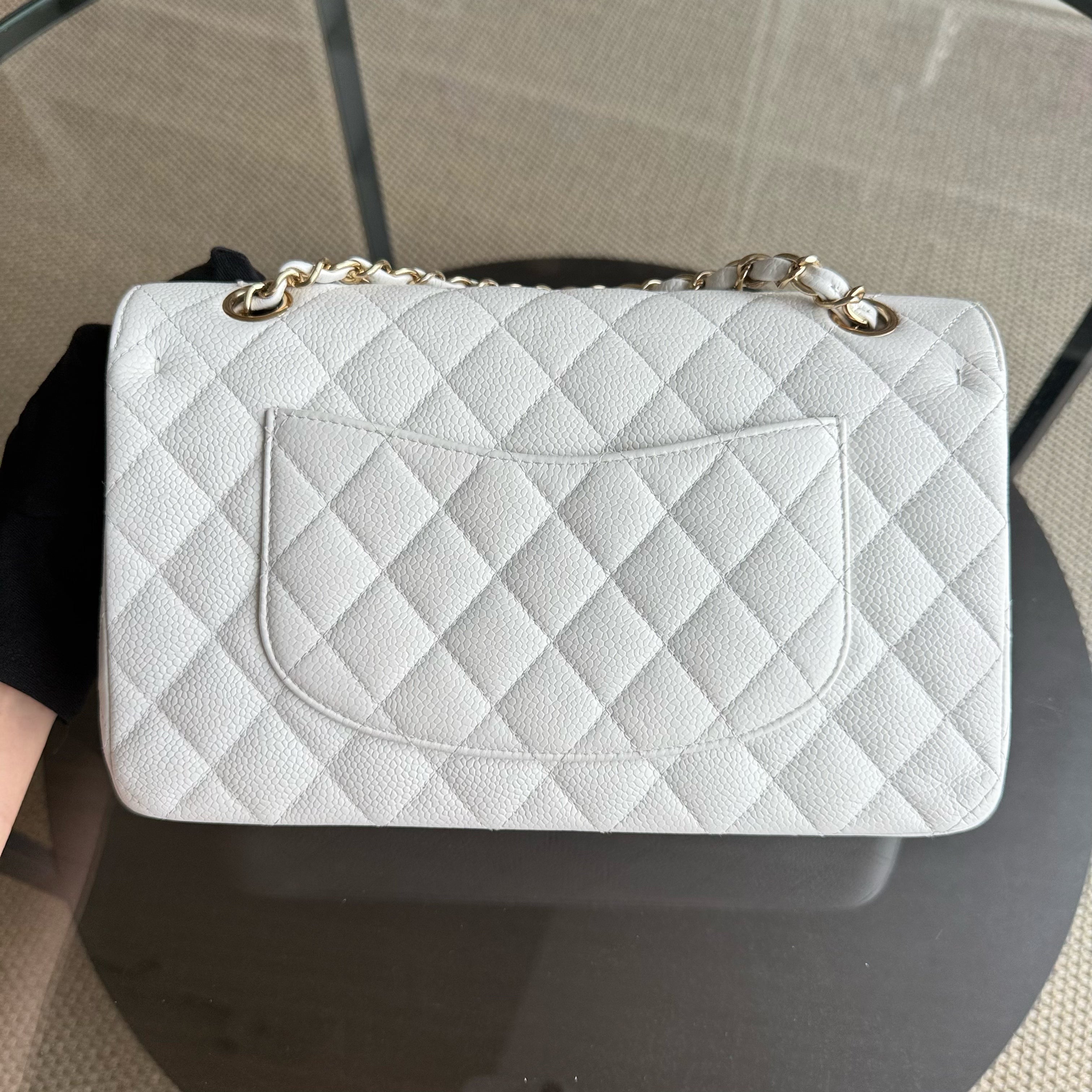 Chanel Classic Flap Medium - Caviar 25CM Quilted Snow White Gold Hardware Series 14