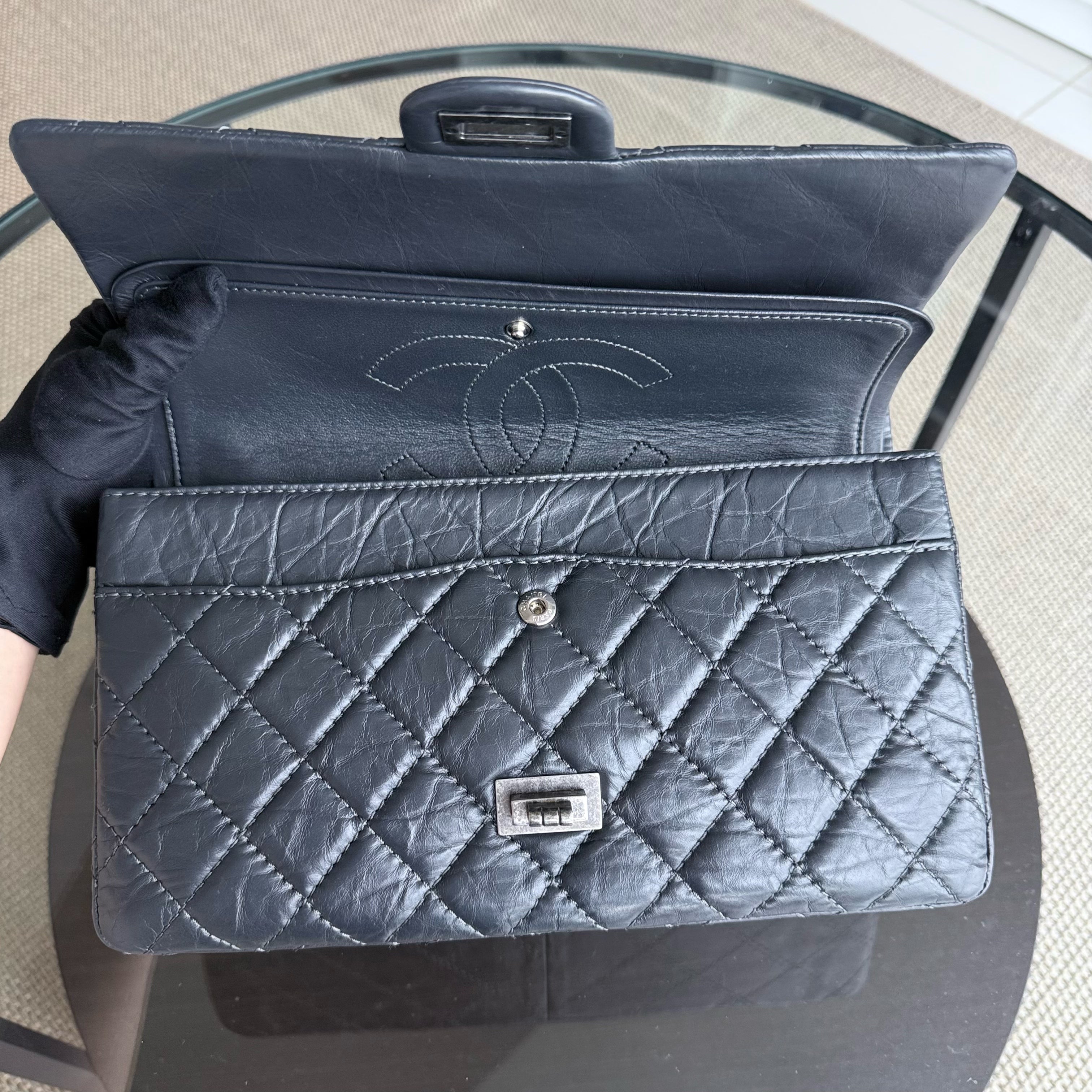 Chanel 2.55 Reissue 226 - Aged Quilted Calfskin Dark Grey Gray Ruthenium Silver Hardware Series 16