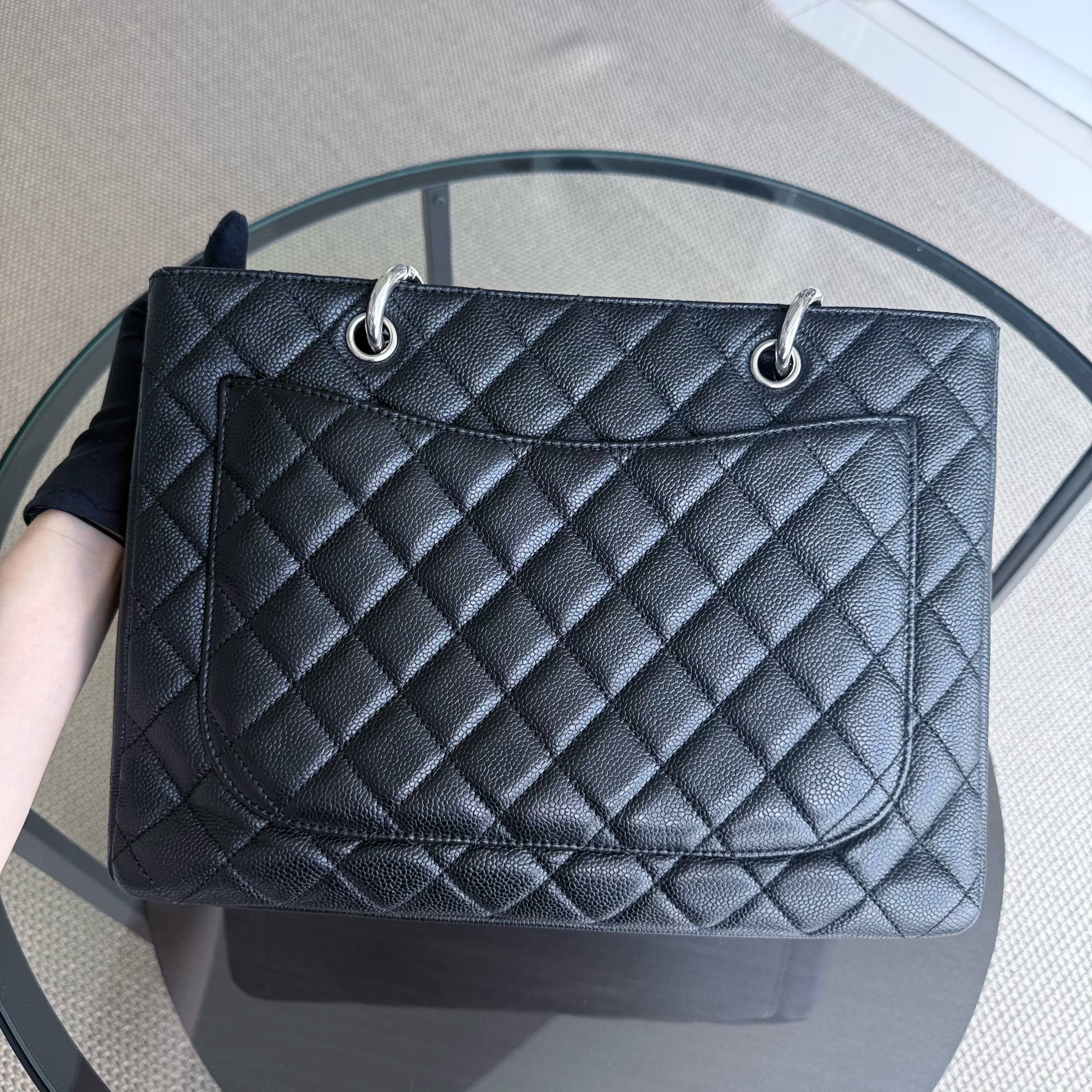 Chanel GST Grand Shopping Tote - Caviar Quilted Black Silver Hardware Series 13