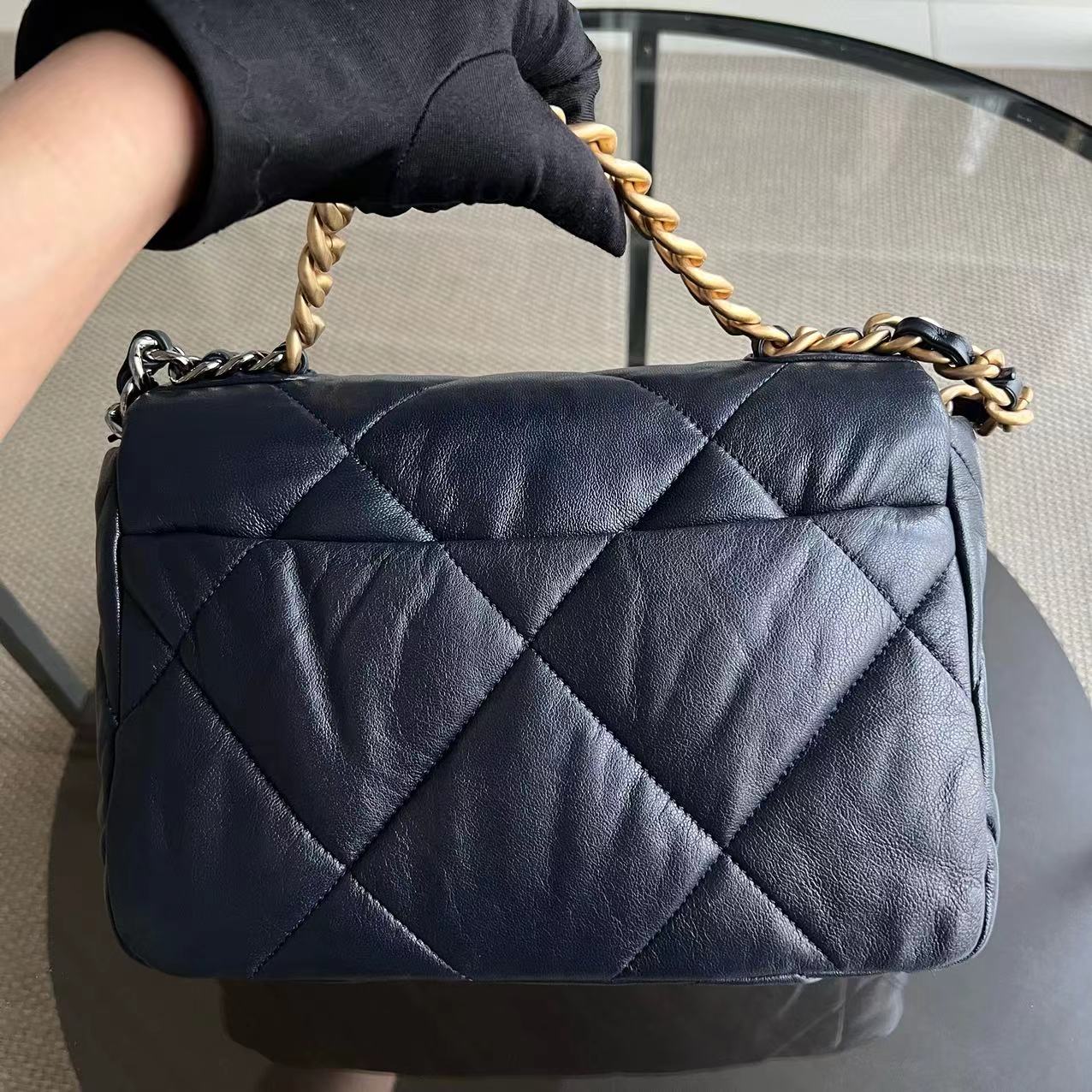 Small 19 Bag C19 Goatskin Dark Blue Two-Tone Hardware Series 29