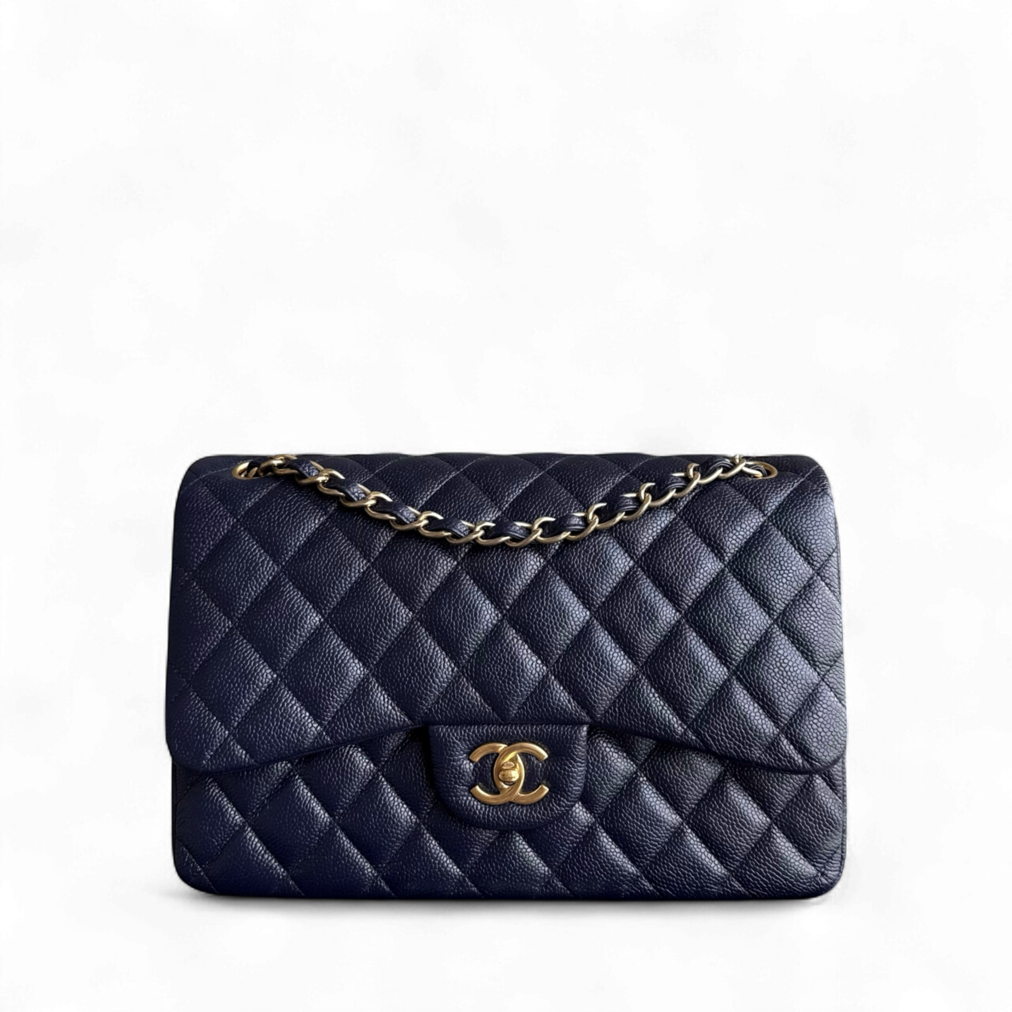 Chanel Classic Flap Jumbo - Caviar Double Flap 30CM Quilted Dark Blue Gold Hardware Series 21