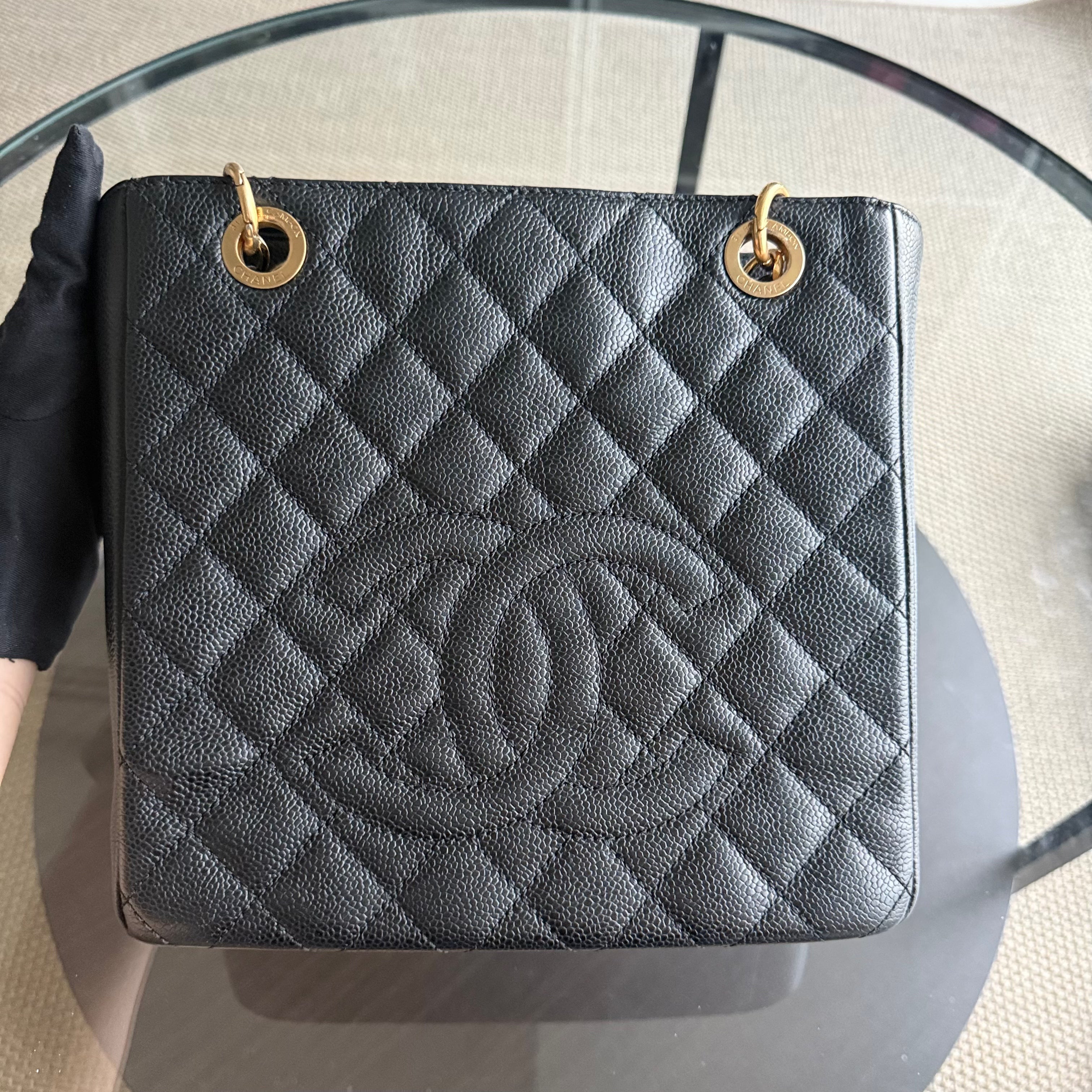 Chanel PST Petite Shopping Tote - Caviar Quilted Grained Calfskin Black Gold Hardware Series 15