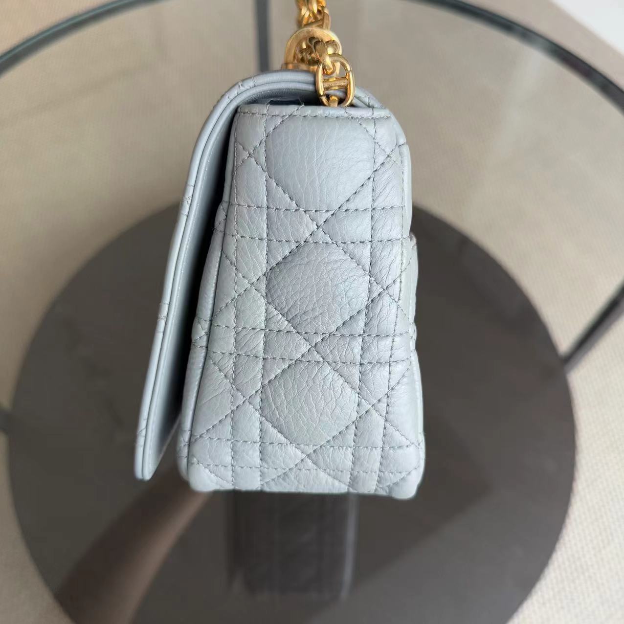 Dior Caro Medium - 25CM Cannage Calfskin Grey Gray Gold Hardware