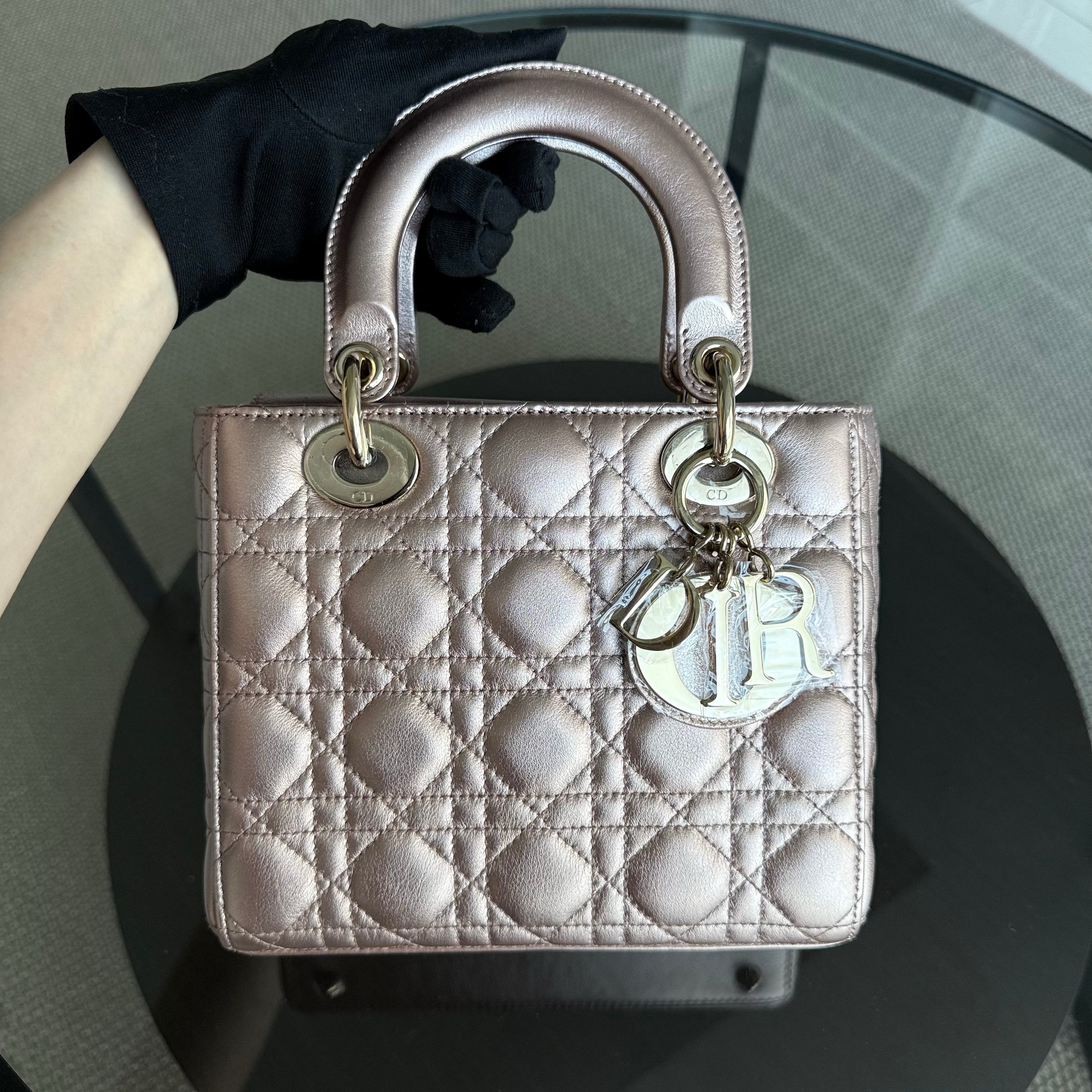 Dior Lady Small ABC - Iridescent Metallic Rose Gold Pink MyABC Gold Hardware