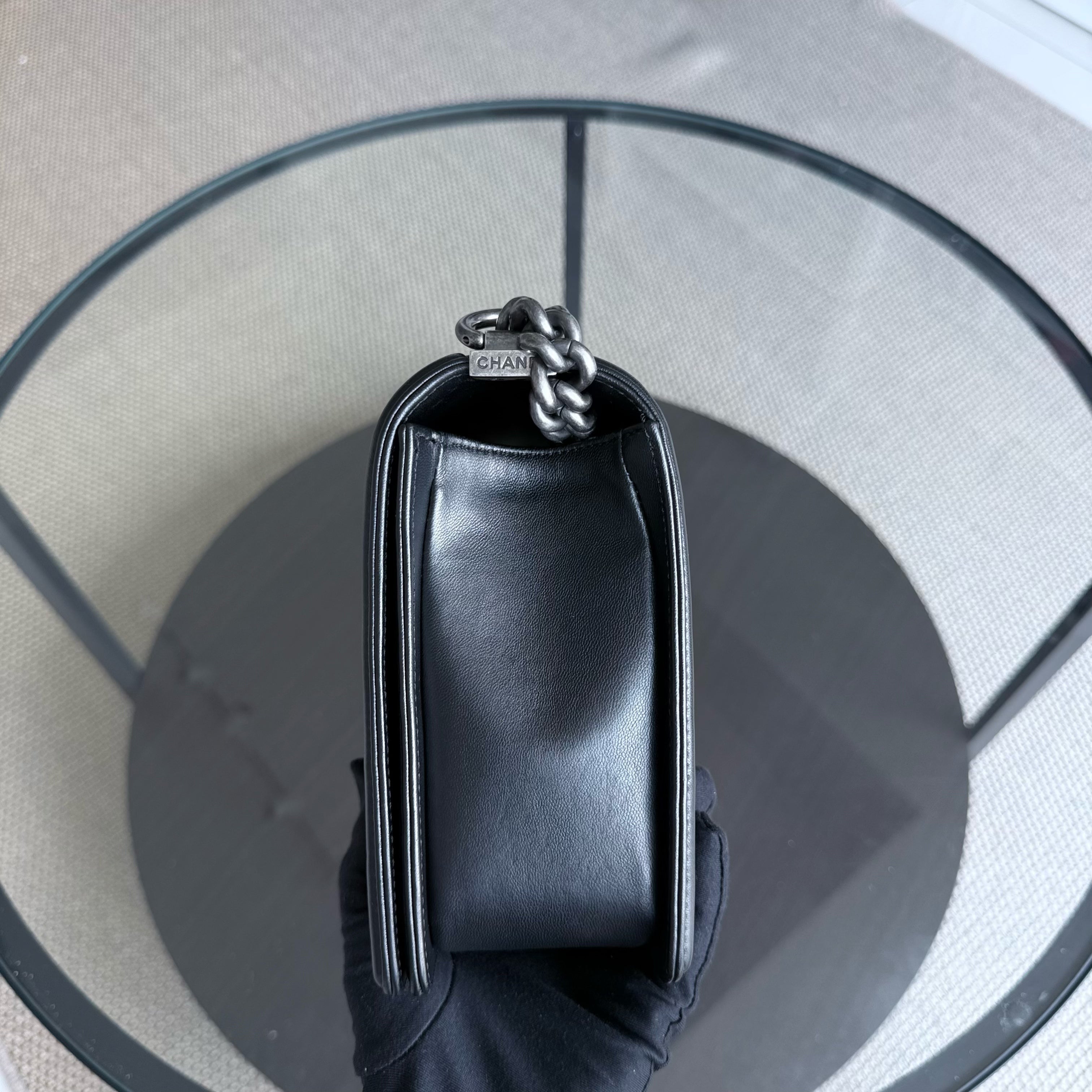 Chanel Boy New Medium - 28CM Quilted Lambskin Black Ruthenium Silver Hardware Series 21