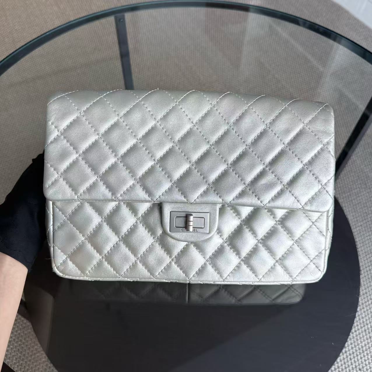 Chanel 2.55 Flap - Metallic Silver Quilted Lambskin Reissue Ruthenium Silver Hardware Series 12