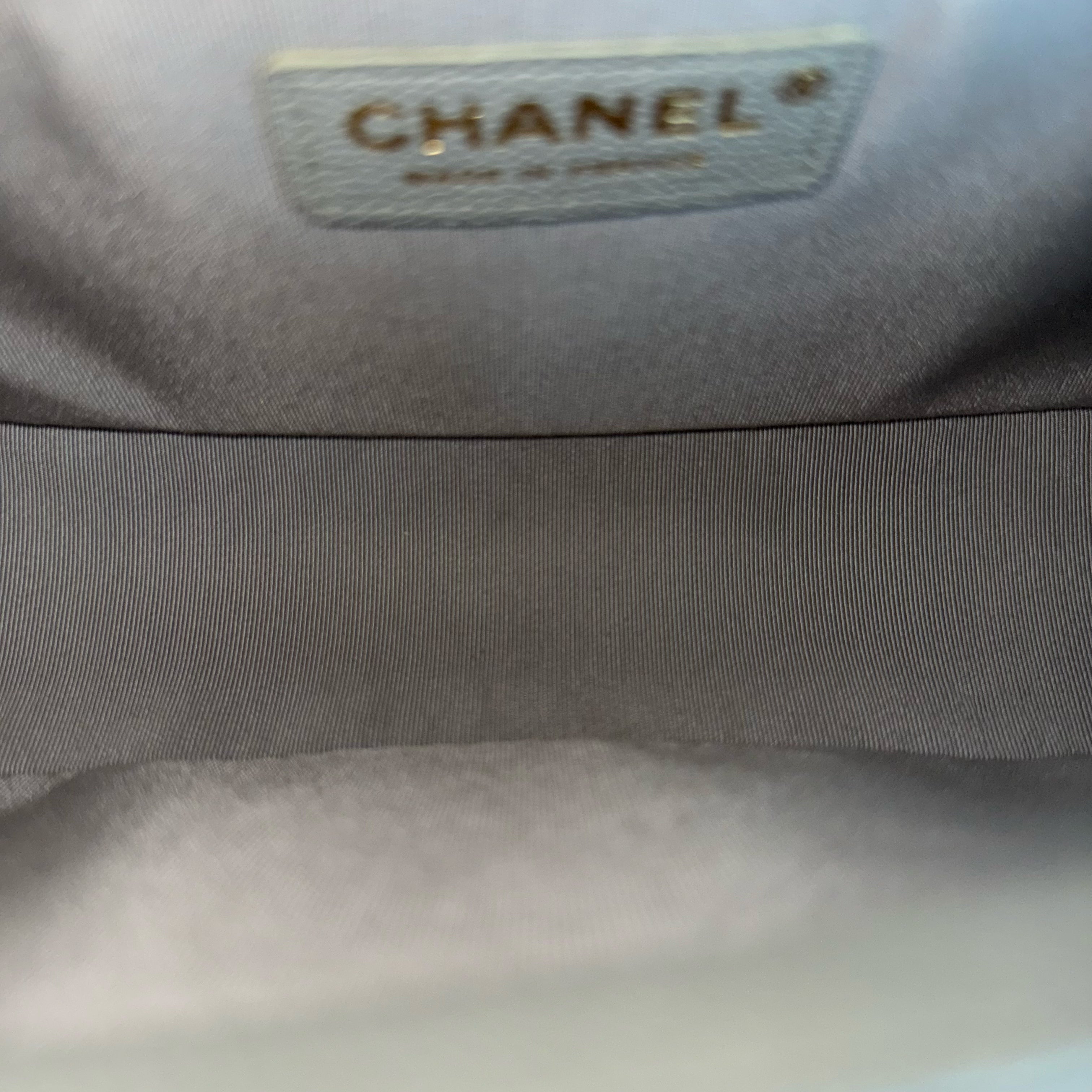 Chanel Boy Medium - Caviar 25CM Quilted Light Grey Gray Gold Hardware Series 25