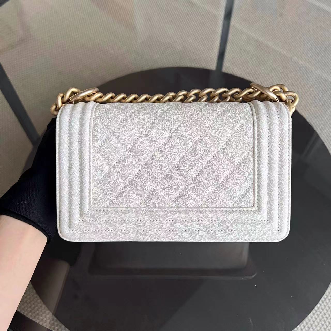 *Full Set, Receipt* Caviar Le Boy Small Quilted Cream White Golden Hardware Series 27