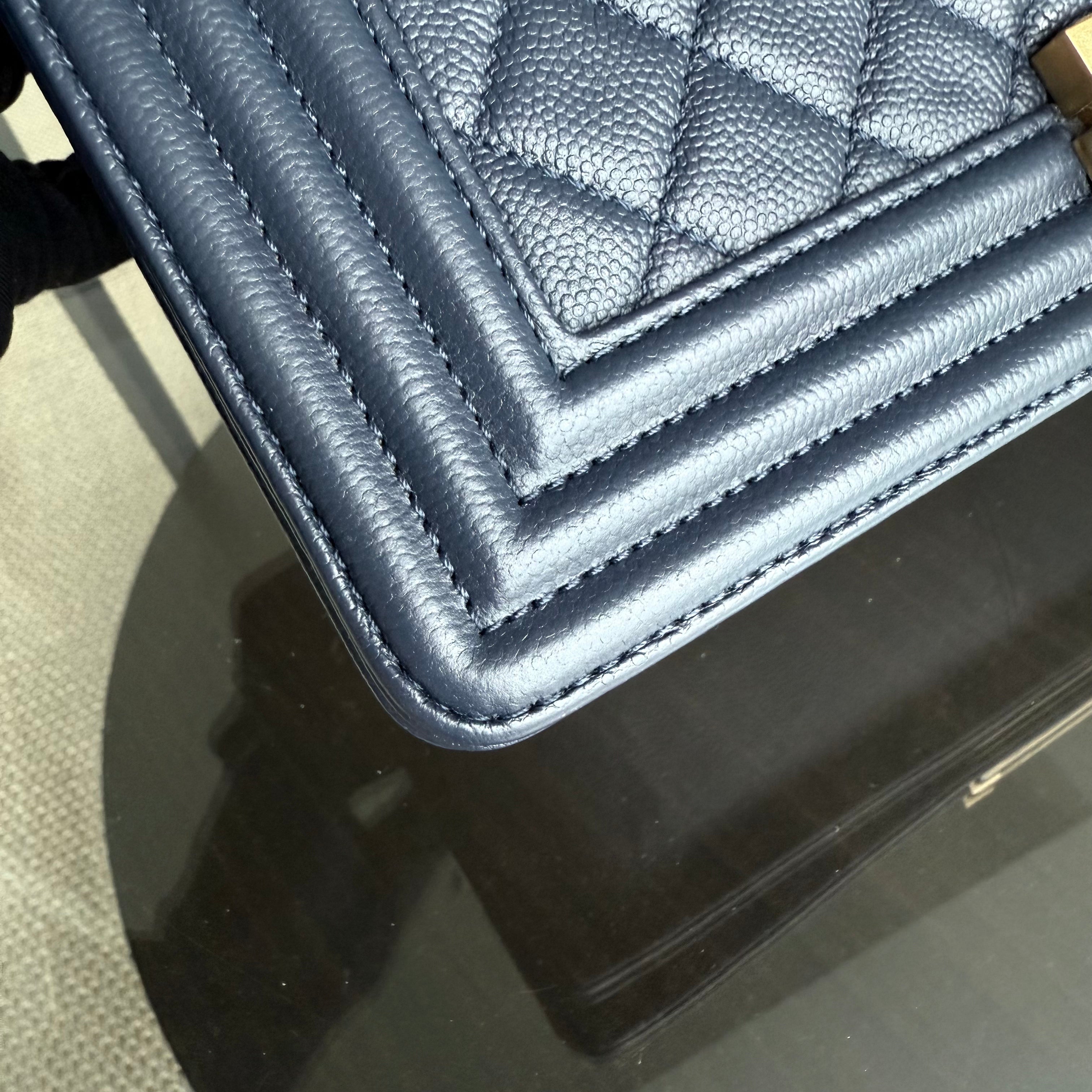 Chanel Boy Medium - Caviar 25CM Quilted Dark Navy Blue Gold Hardware Series 24