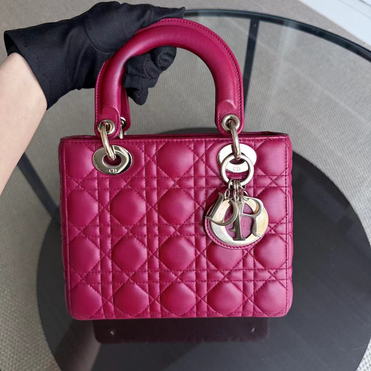 Dior Lady Small ABC MyABC Cannage Lambskin Burgundy Red Golden Hardware