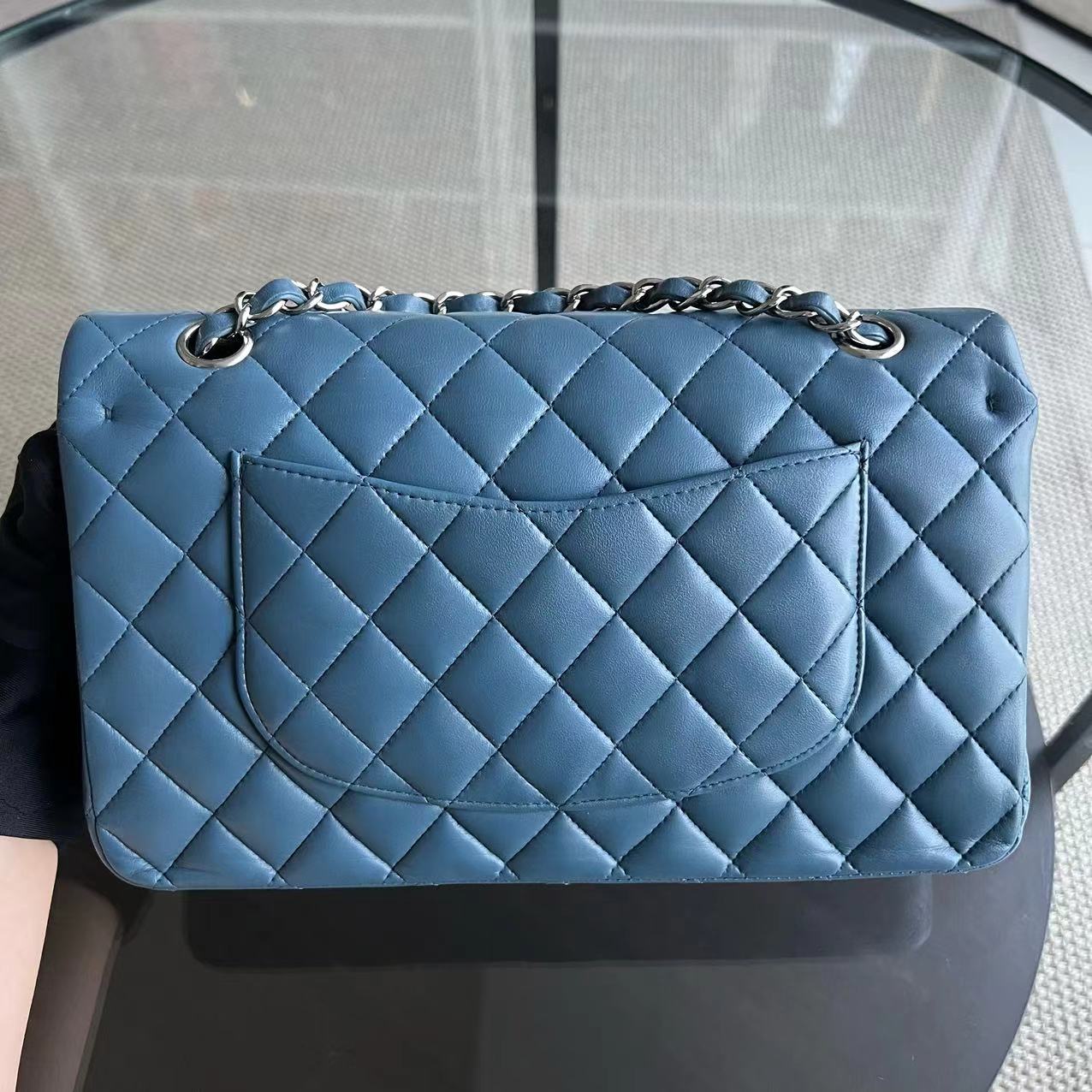 Classic Flap Medium 25CM Quilted Lambskin Blue Silver Hardware Series 17