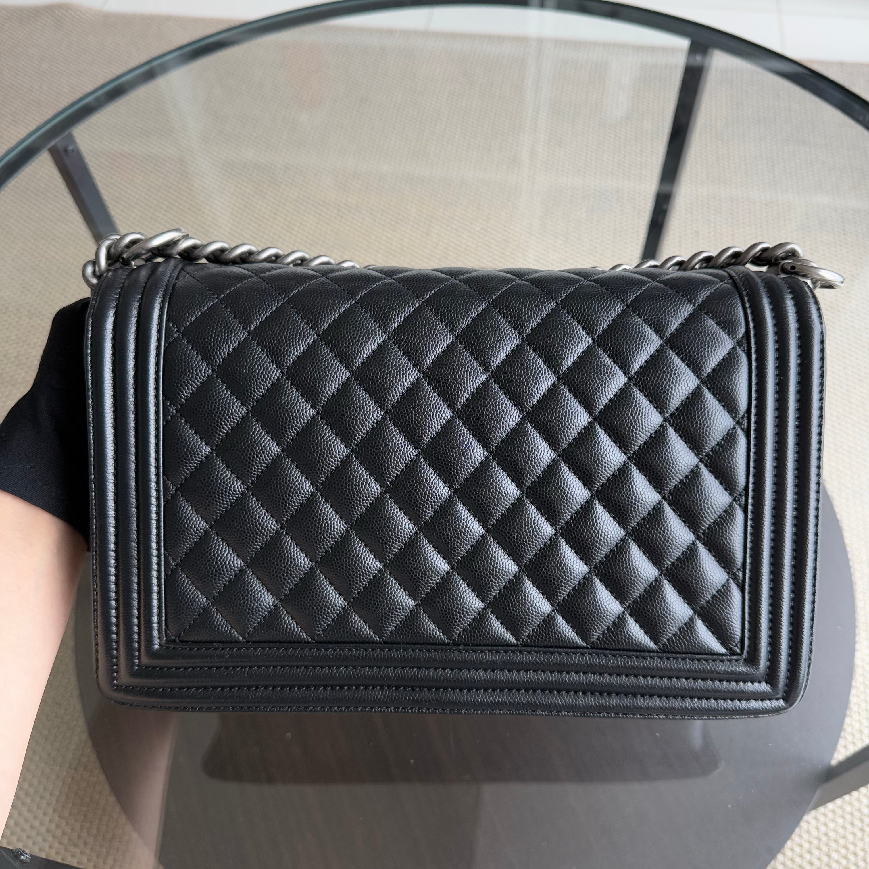 Chanel Boy Medium - Caviar 28CM Quilted Black Ruthenium Silver Hardware Series 28