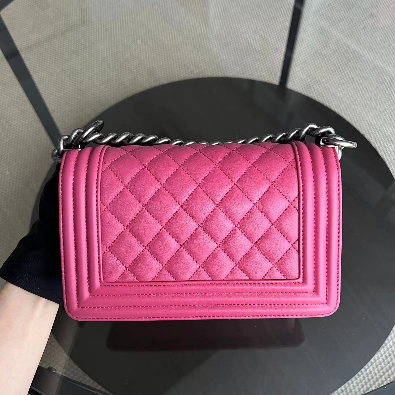 *Calfskin* Chanel Boy Small - Quilted Calfskin Boy Pink Ruthenium Silver Hardware Series 26