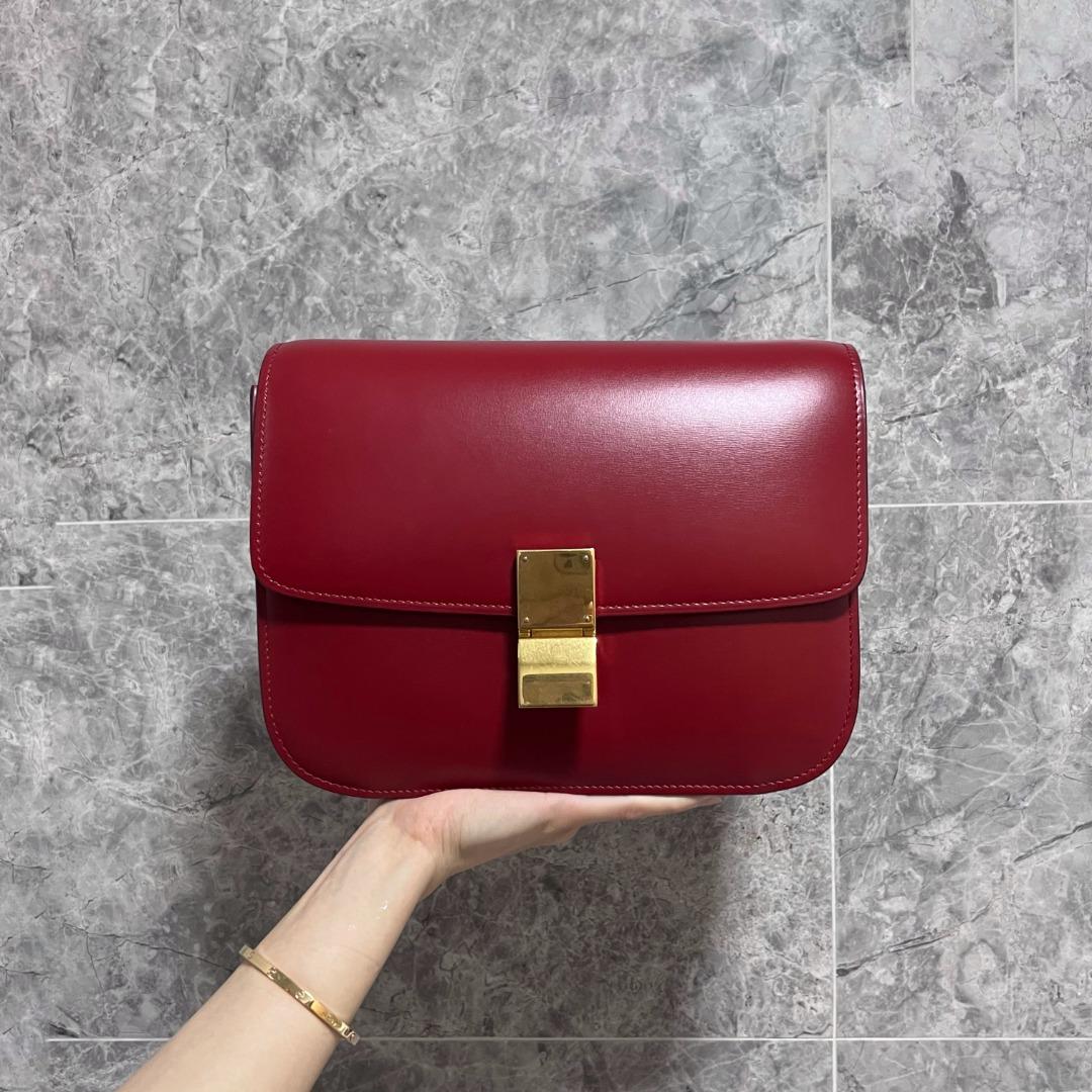 Celine Classic Box Medium Red Calfskin Leather - Luxury Evermore