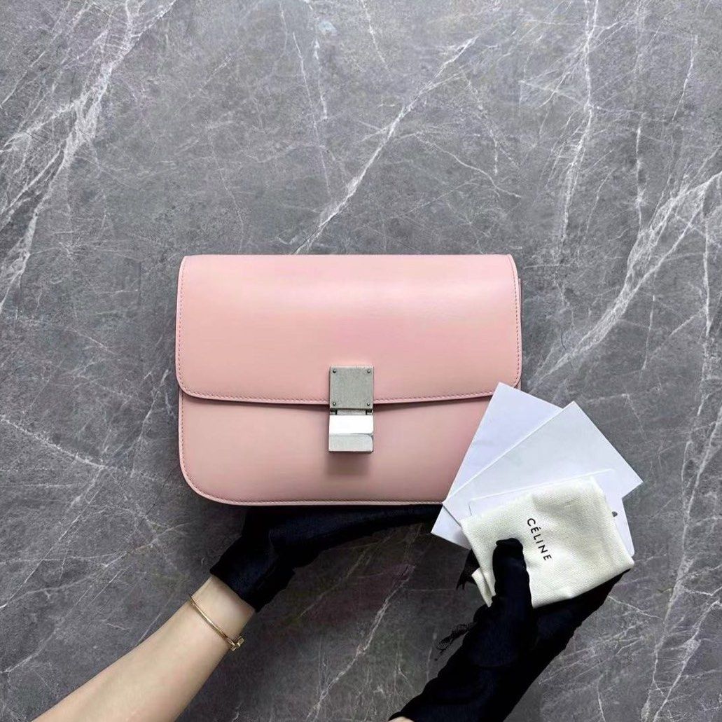 Celine Classic Box Medium Sakura Pink Calfskin Leather - Luxury Evermore