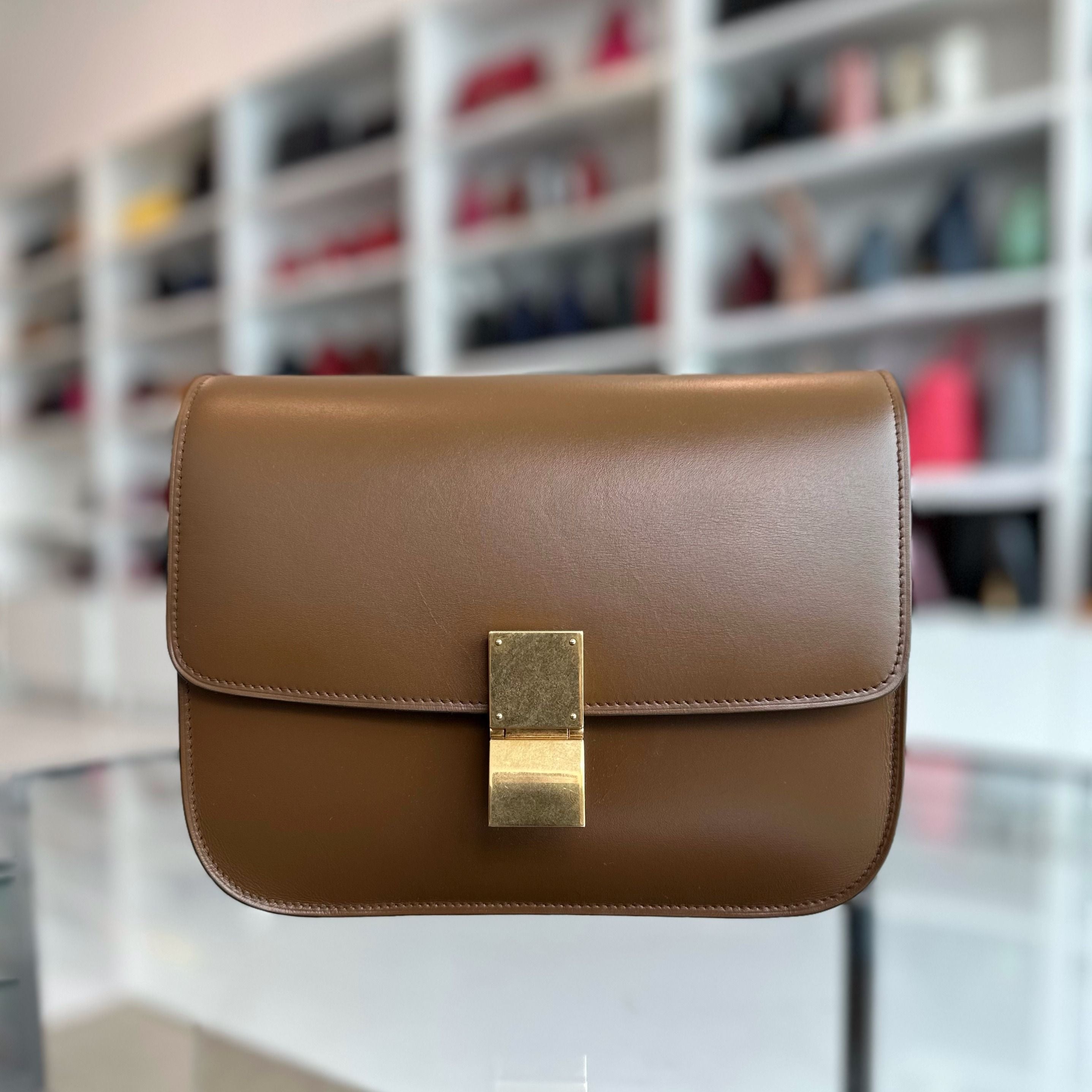 Celine Classic Box Medium Smooth Calfskin Leather Caramel GHW - Luxury Evermore