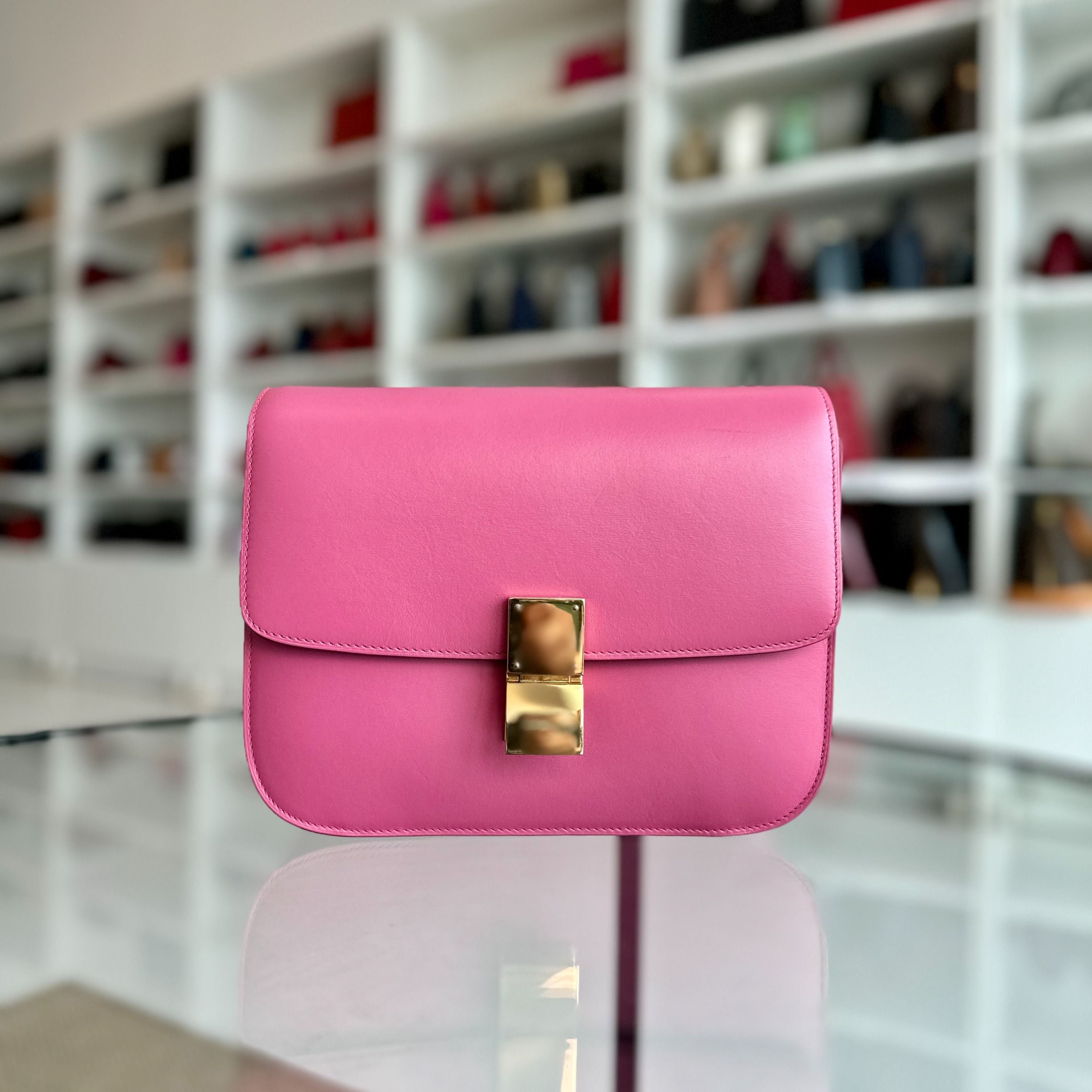 Celine Classic Box Medium Smooth Calfskin Leather Pink GHW - Luxury Evermore