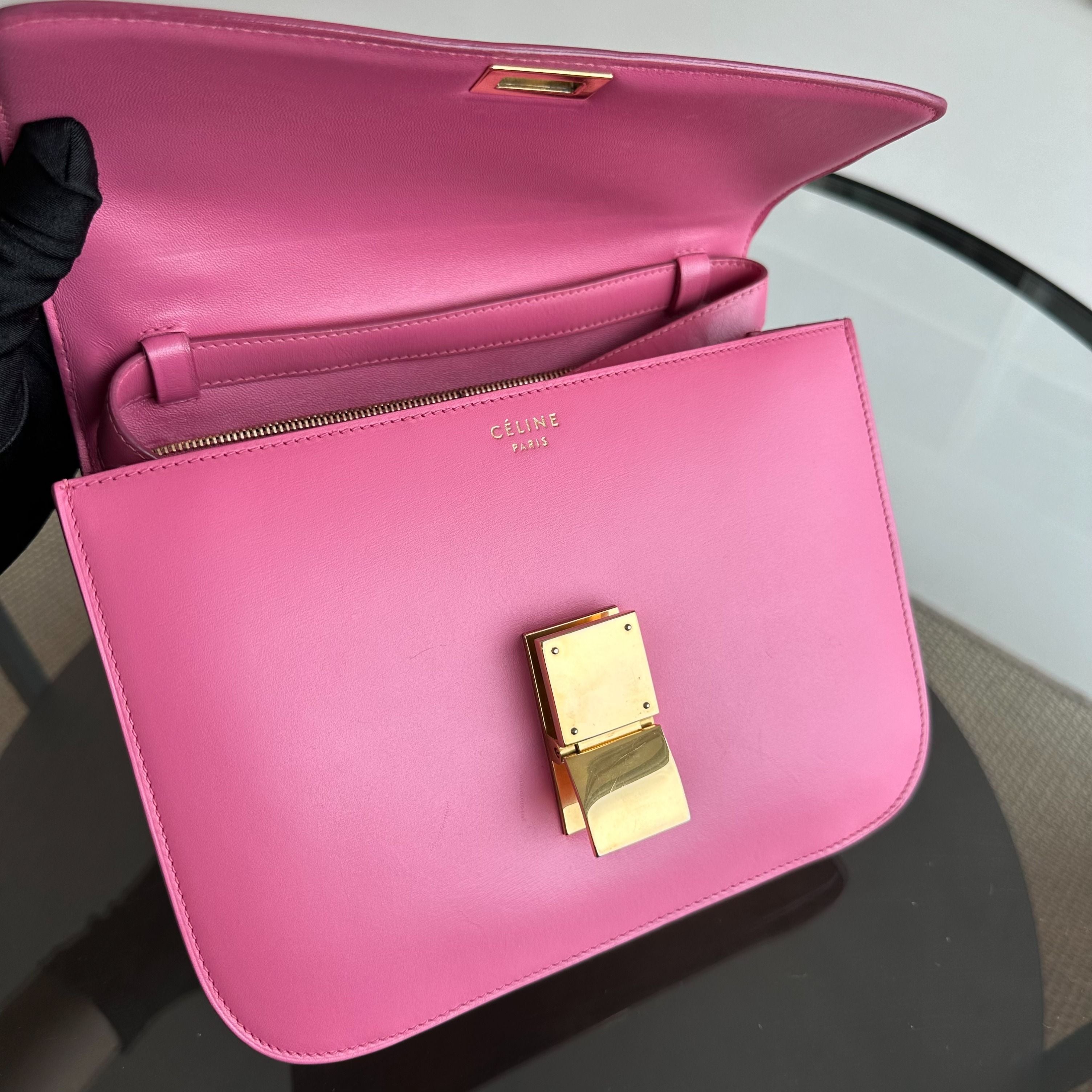 Celine Classic Box Medium Smooth Calfskin Leather Pink GHW - Luxury Evermore