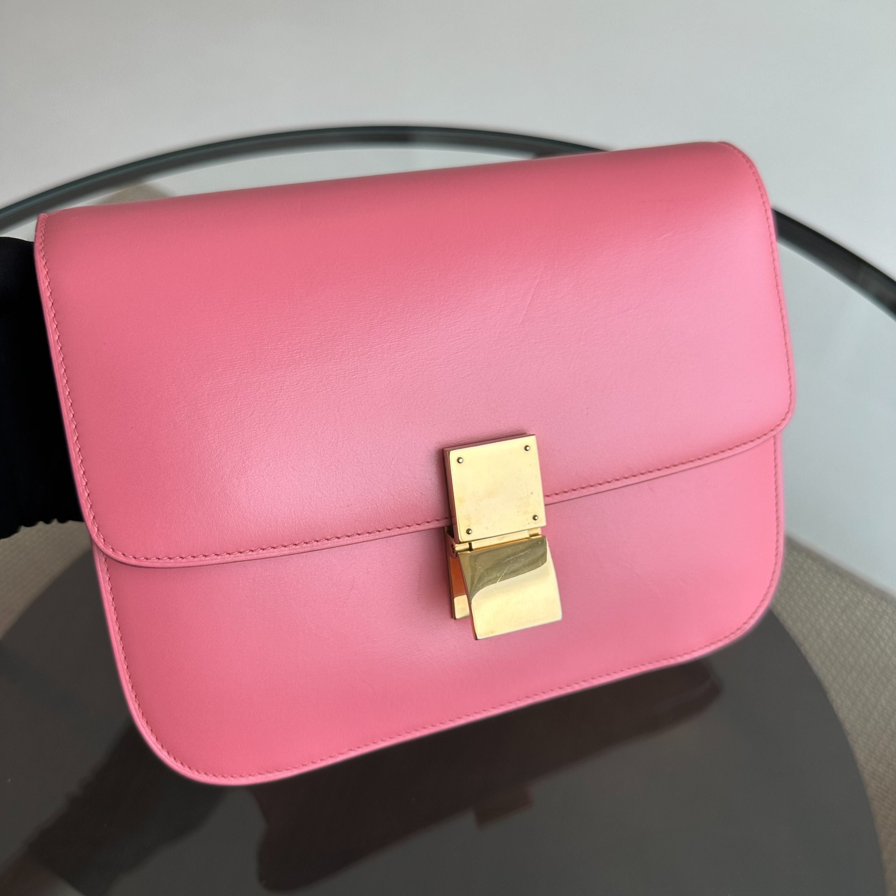 Celine Classic Box Medium Smooth Calfskin Leather Pink GHW - Luxury Evermore