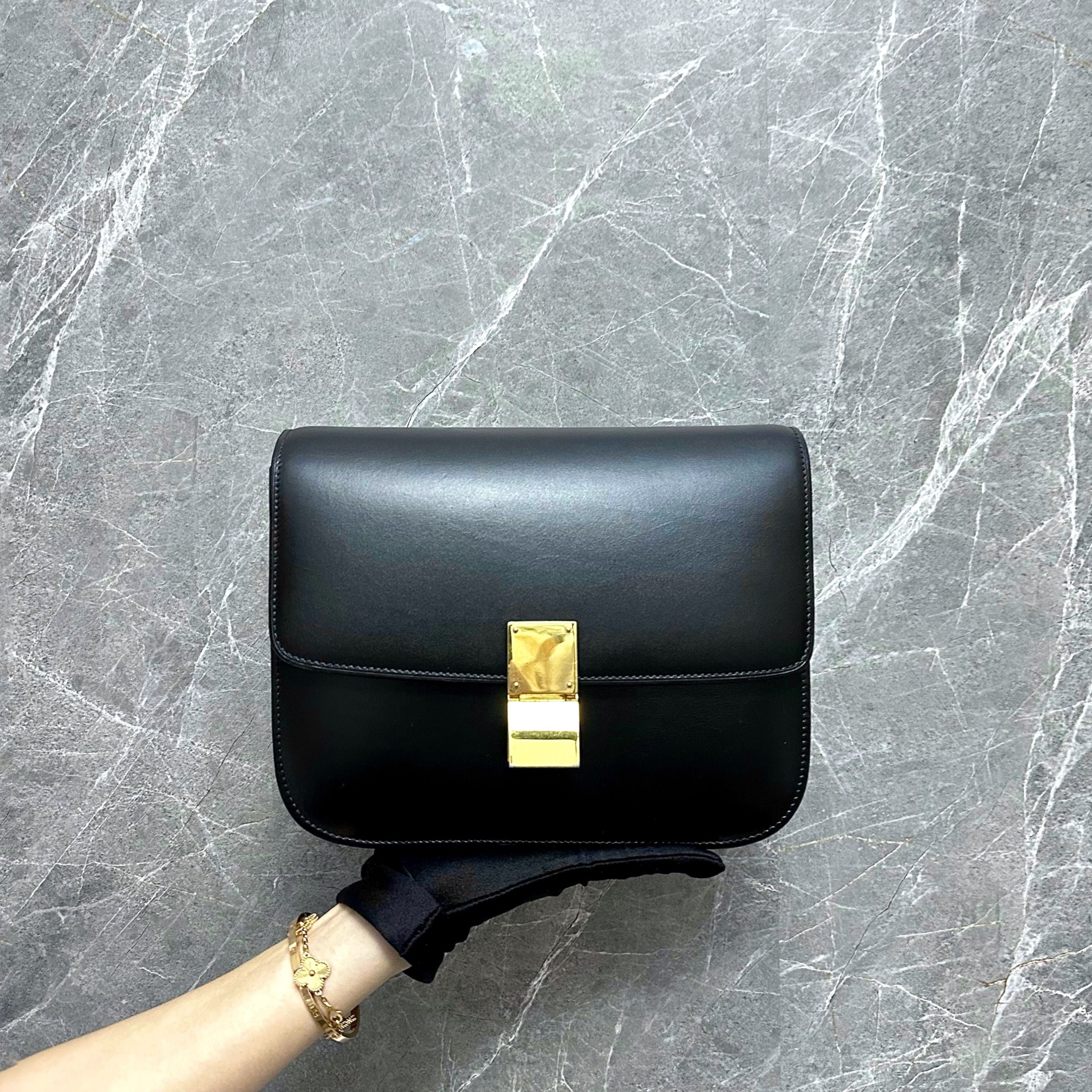 Celine Classic Box Medium Smooth Leather Black GHW - Luxury Evermore