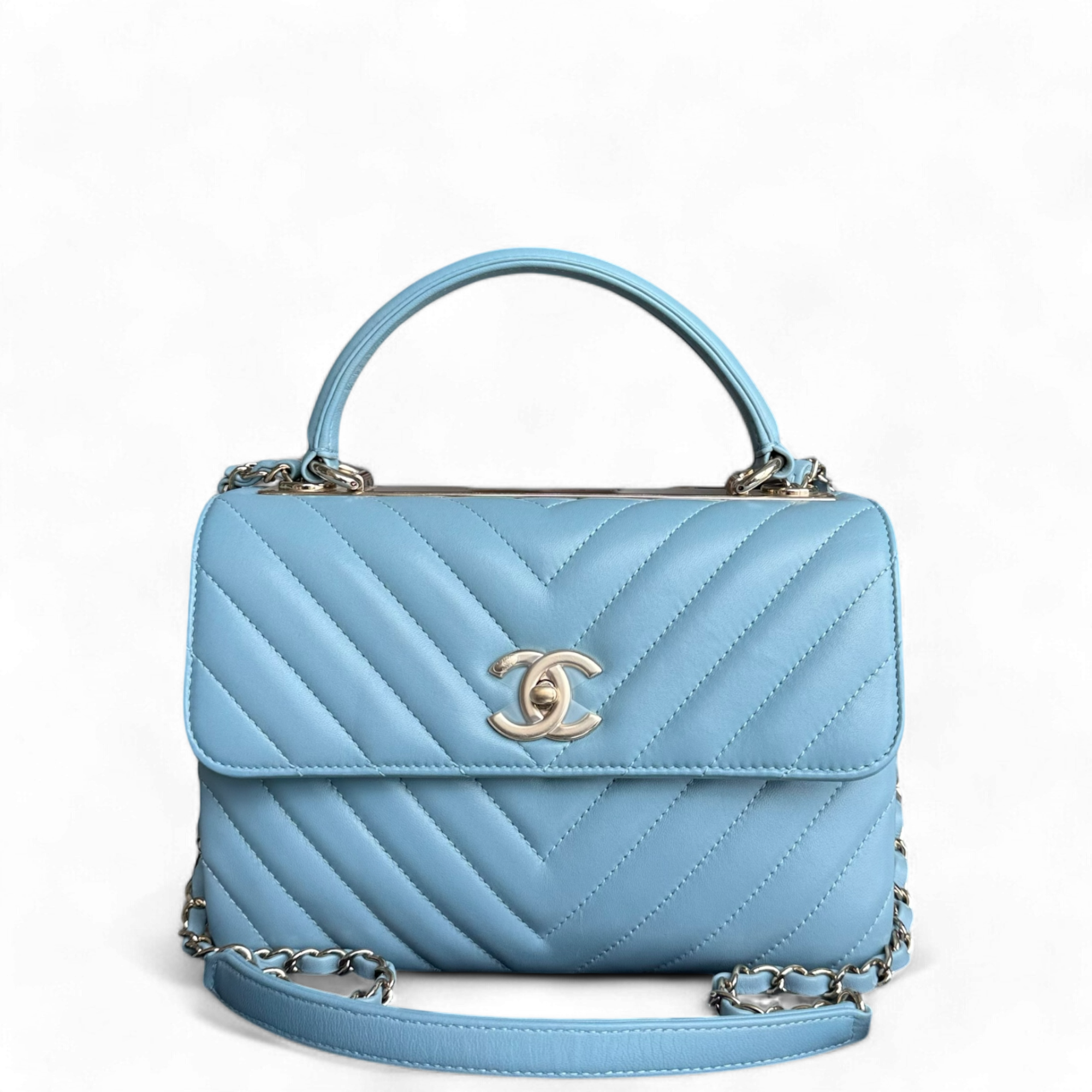 Chanel Trendy CC Small - Chevron Lambskin Light Blue Gold Hardware Series 25