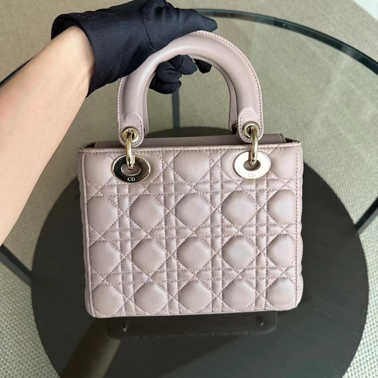 Dior Lady Small - Cannage Lambskin Blush Gold Hardware