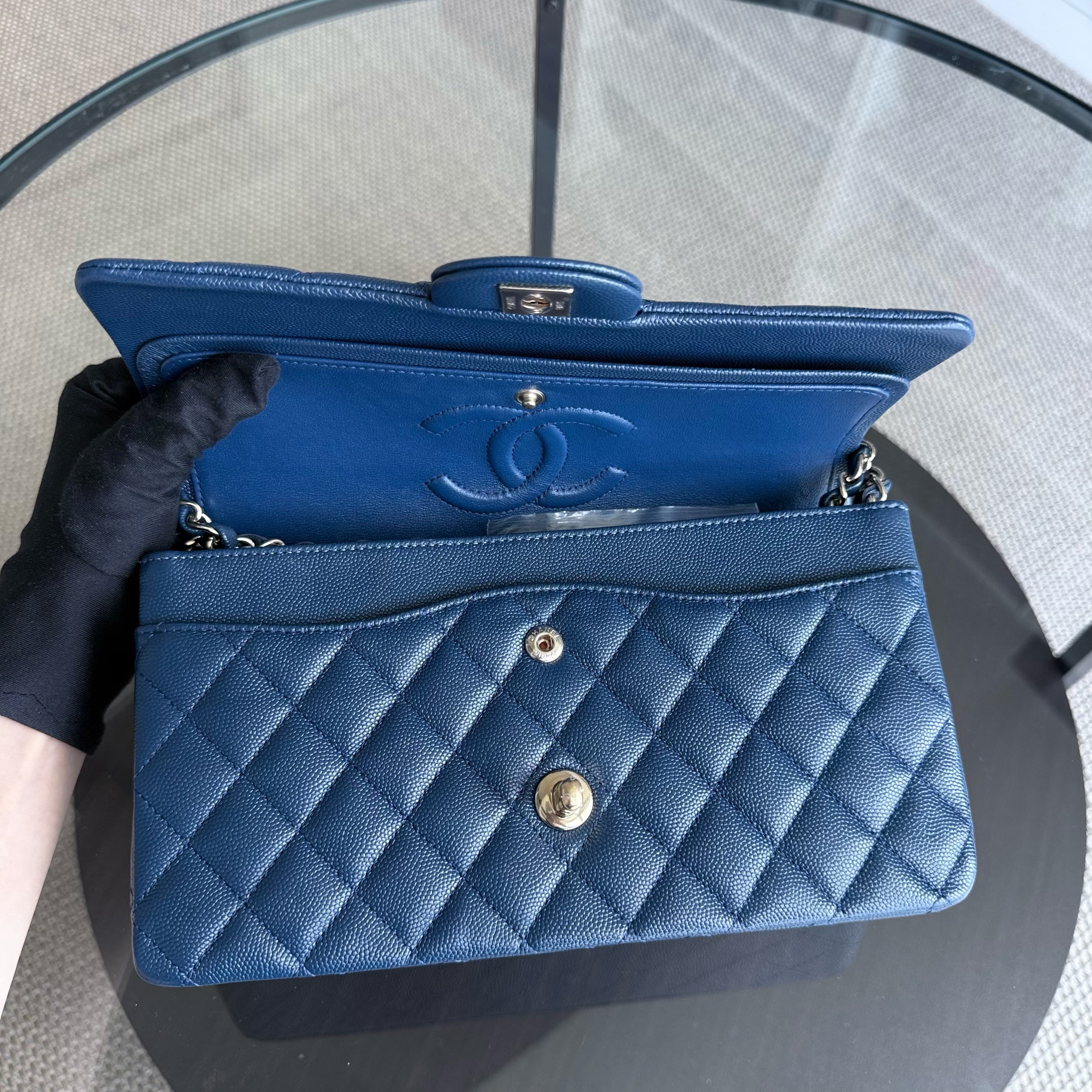 Chanel Classic Flap Medium - Caviar 25CM Quilted Dark Blue Gold Hardware Series 26