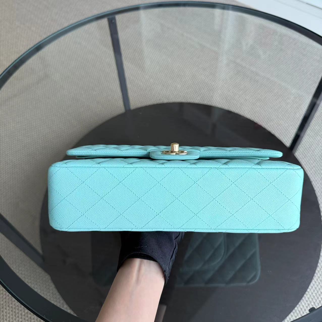 *Rare* Chanel Classic Flap Medium - Caviar 25CM Quilted Tiffany Blue Gold Hardware Series 27