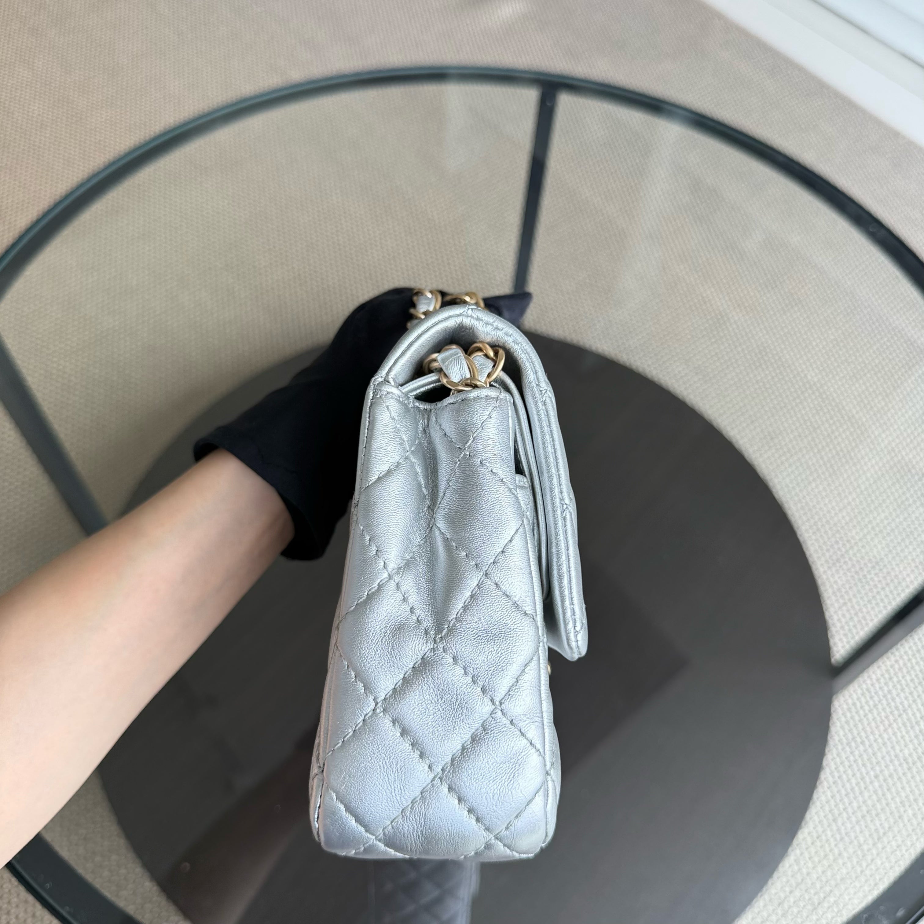 Chanel Classic Flap Medium - 25CM Quilted Lambskin Metallic Silver Gold Hardware Series 12 (Copy)