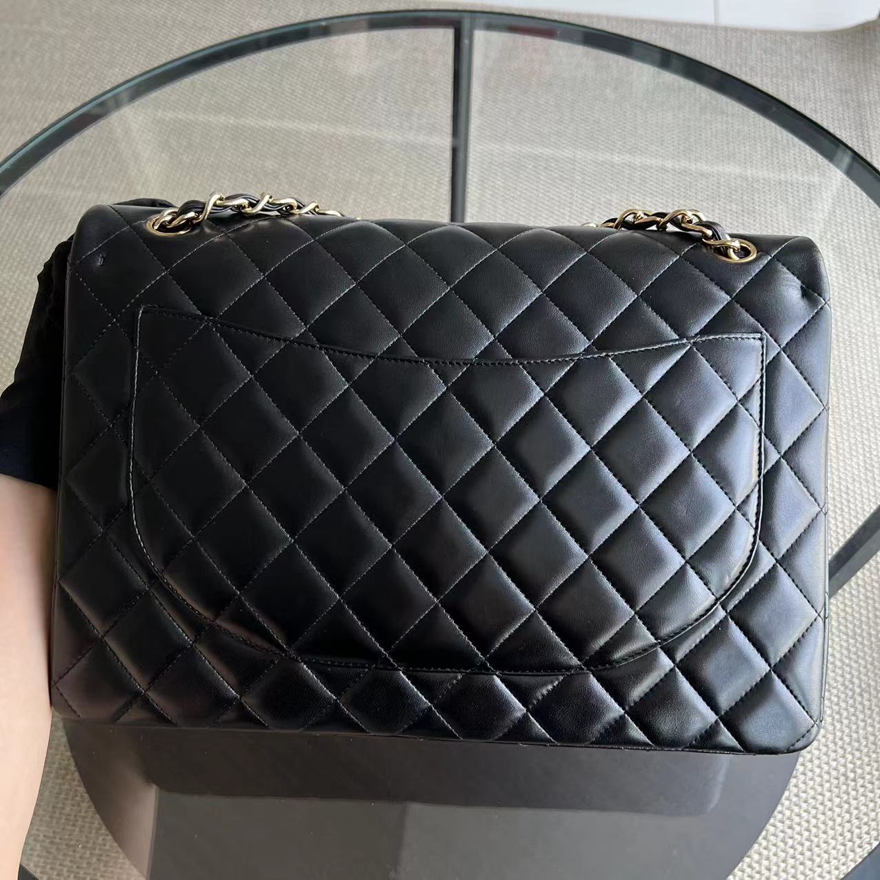 Chanel Maxi Classic Flap Double Flap Quilted Lambskin Black Golden Hardware Series 14