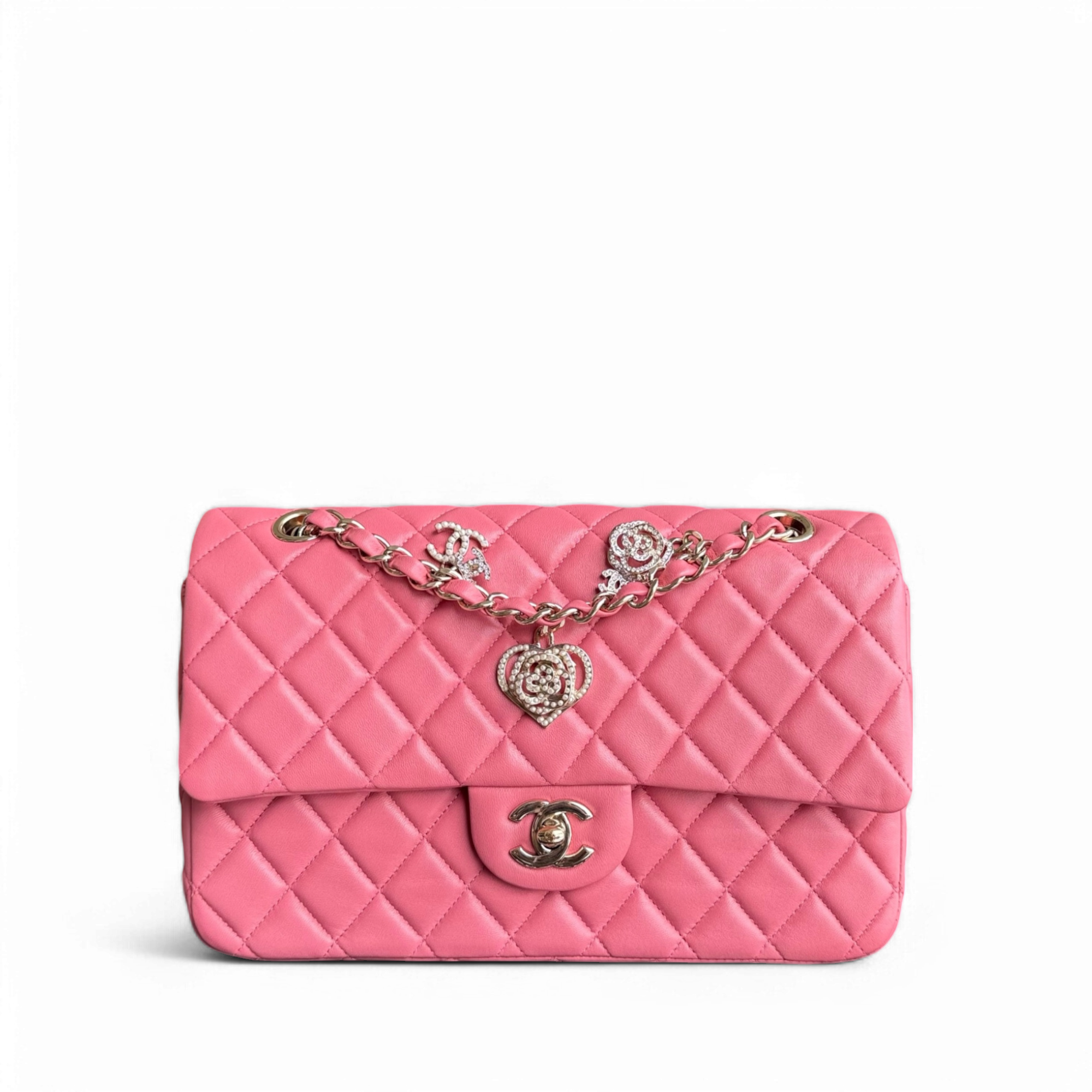 Chanel Classic Flap Medium  - 25CM Quilted Lambskin Valentine Heart Pink Special Edition Series 19